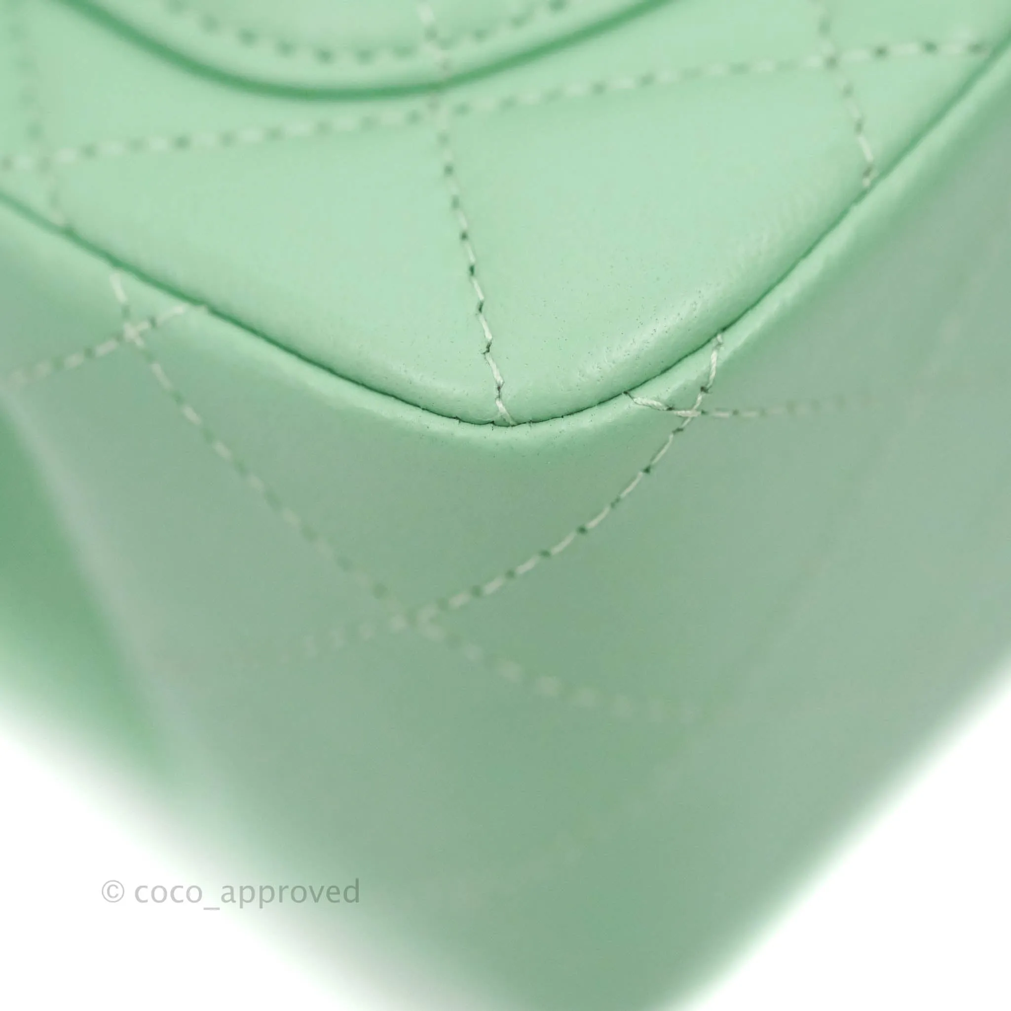 Chanel Quilted Mini Square Green Lambskin Gold Hardware