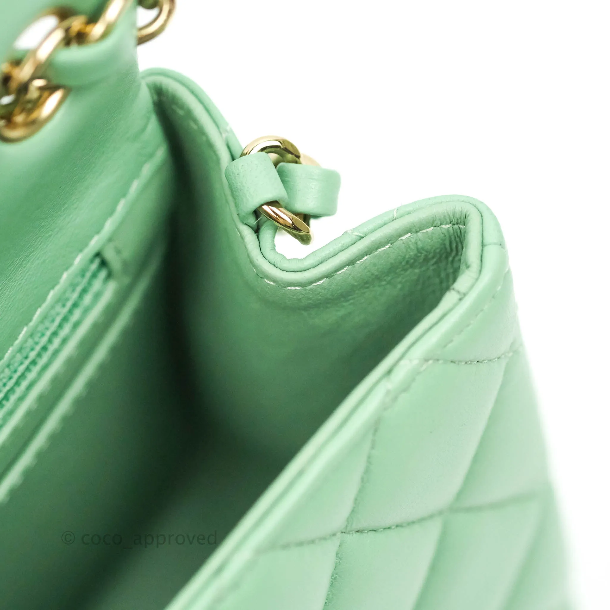 Chanel Quilted Mini Square Green Lambskin Gold Hardware