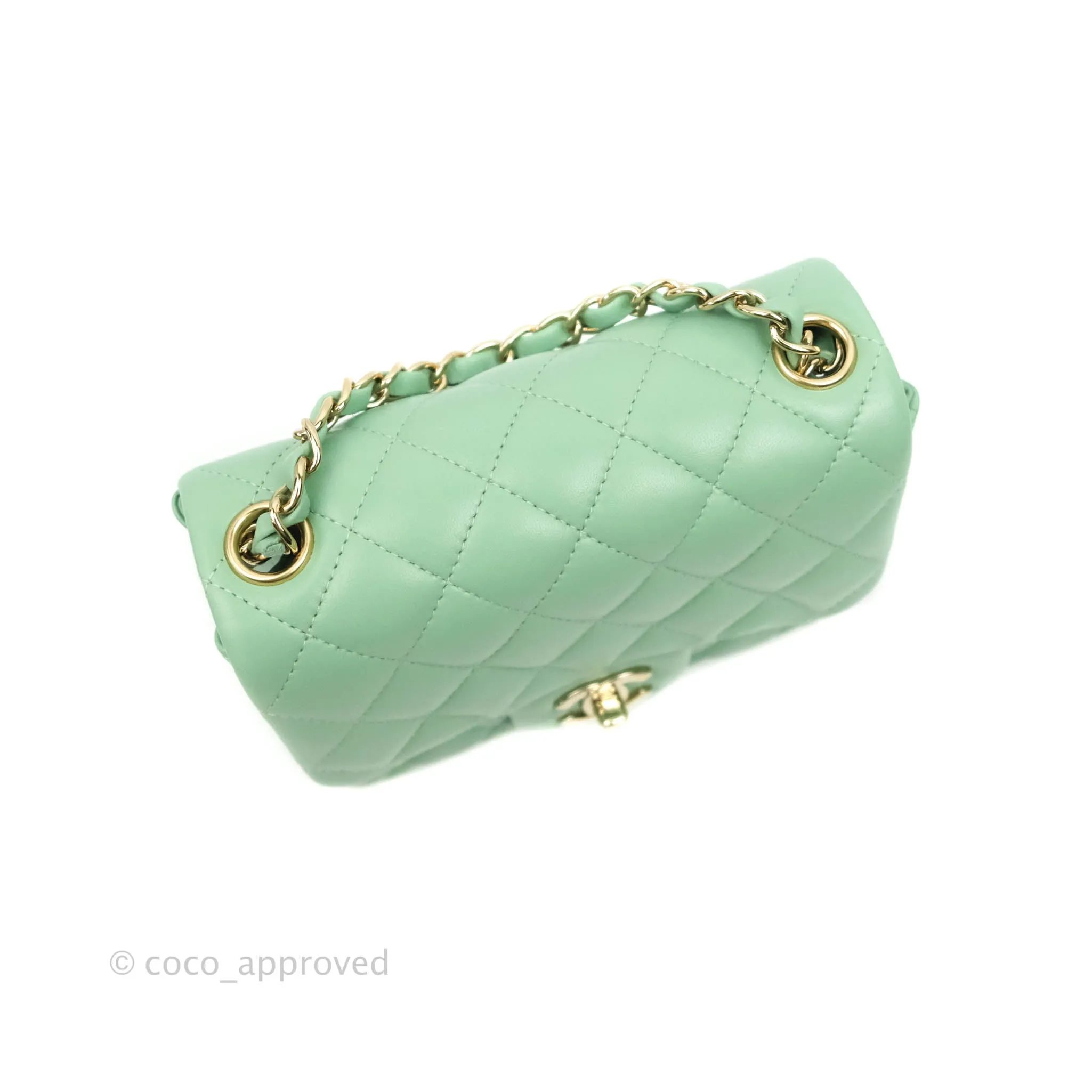 Chanel Quilted Mini Square Green Lambskin Gold Hardware