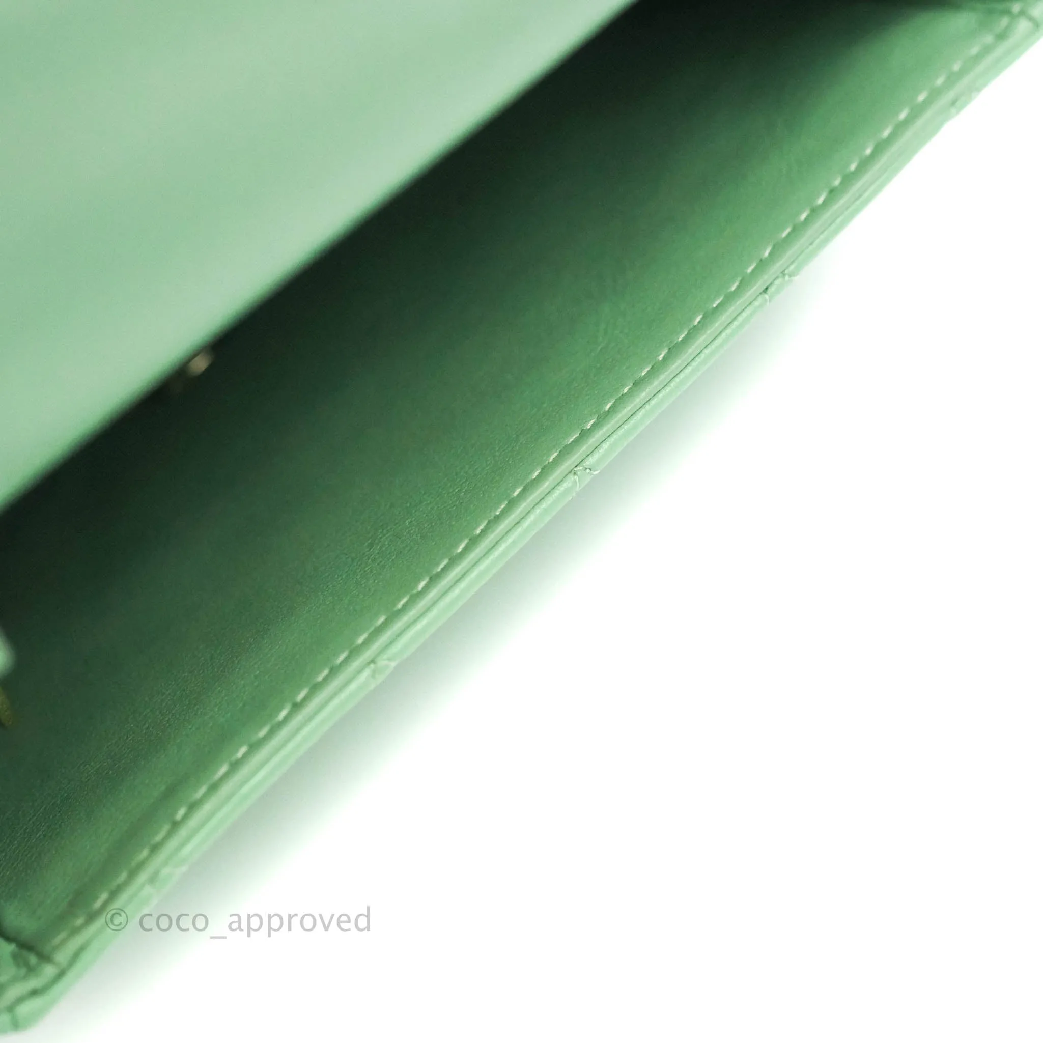 Chanel Quilted Mini Square Green Lambskin Gold Hardware