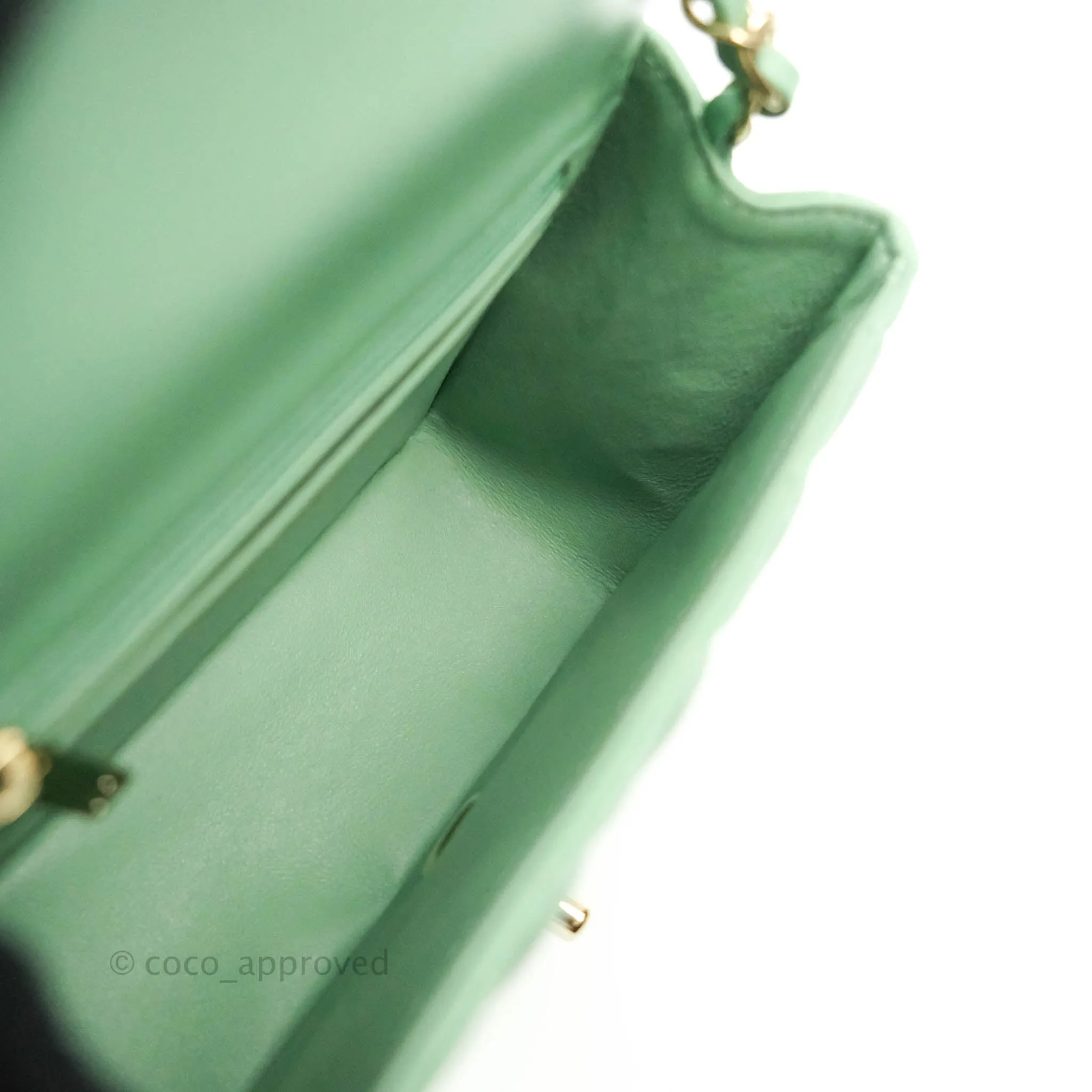 Chanel Quilted Mini Square Green Lambskin Gold Hardware