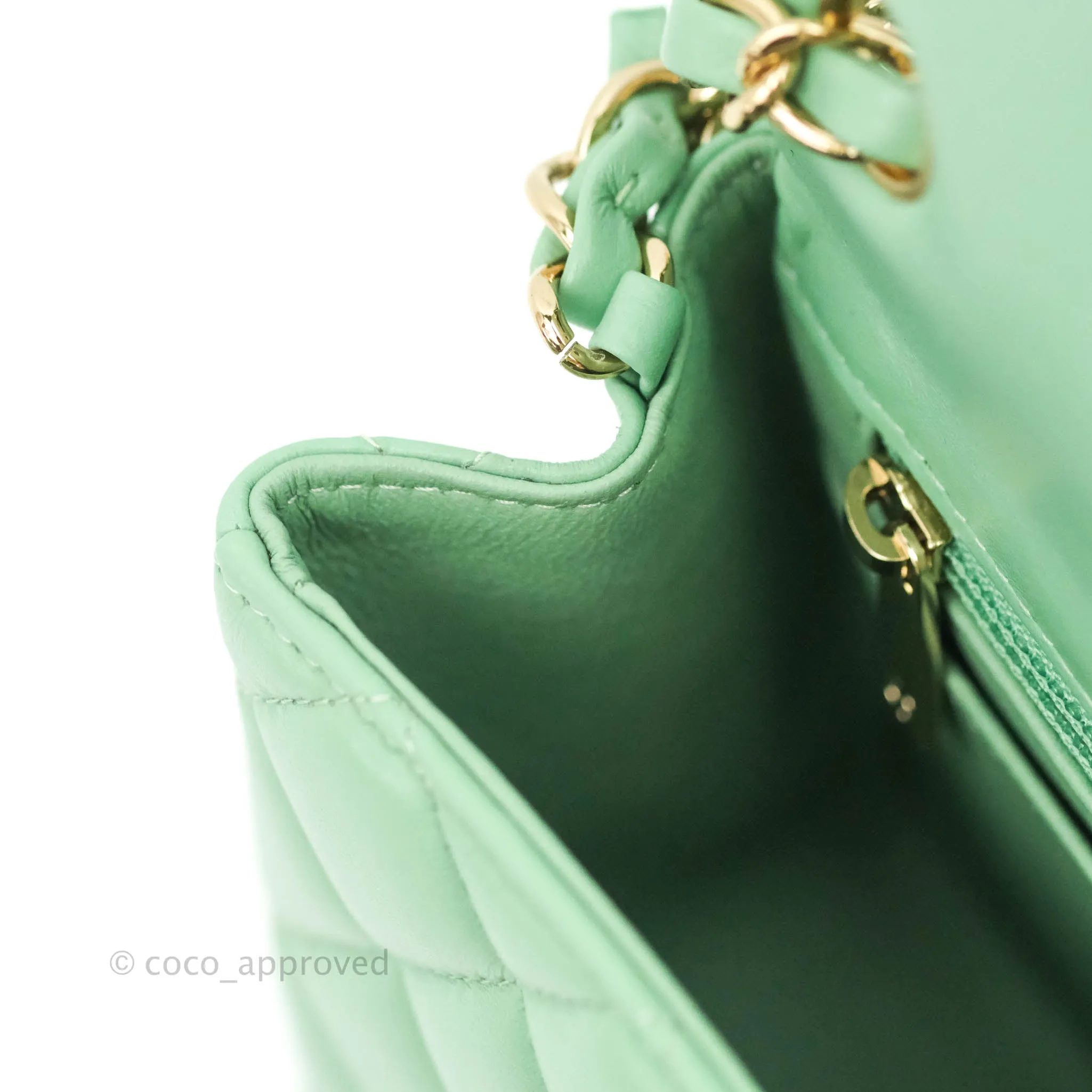 Chanel Quilted Mini Square Green Lambskin Gold Hardware
