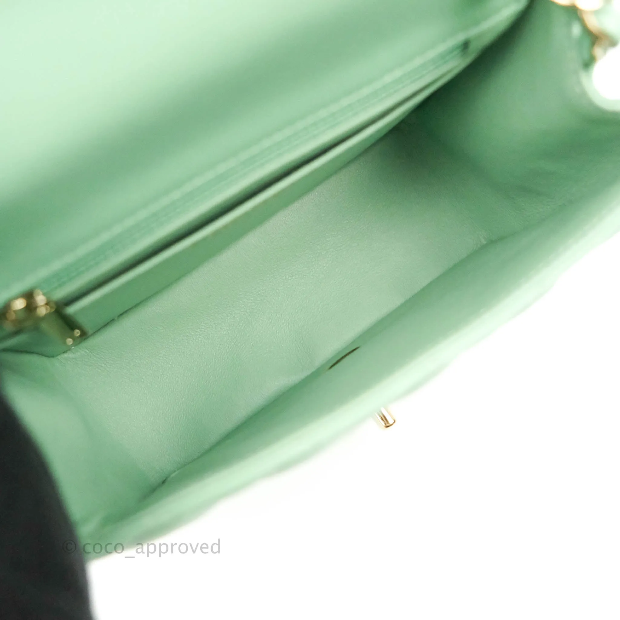 Chanel Quilted Mini Square Green Lambskin Gold Hardware