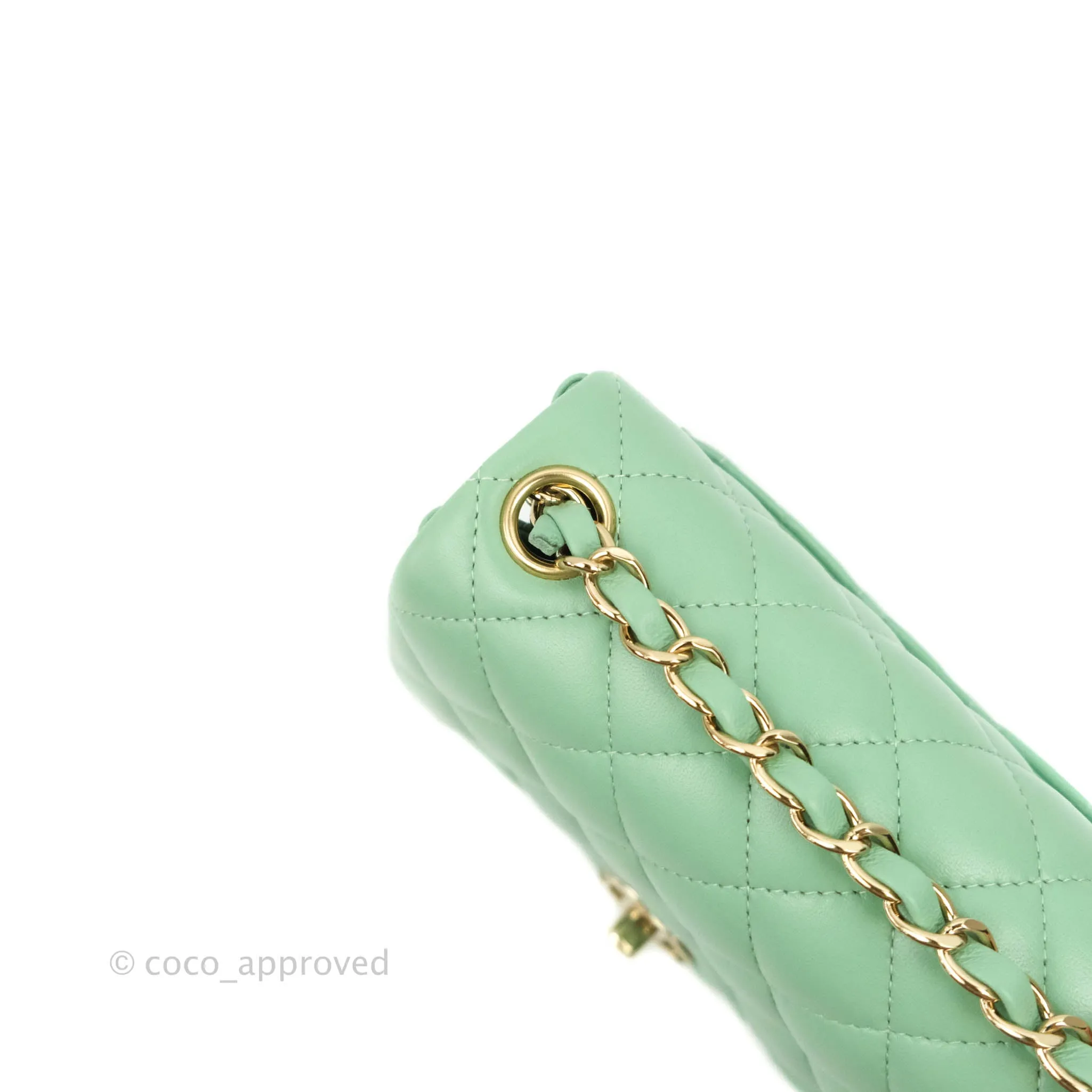 Chanel Quilted Mini Square Green Lambskin Gold Hardware