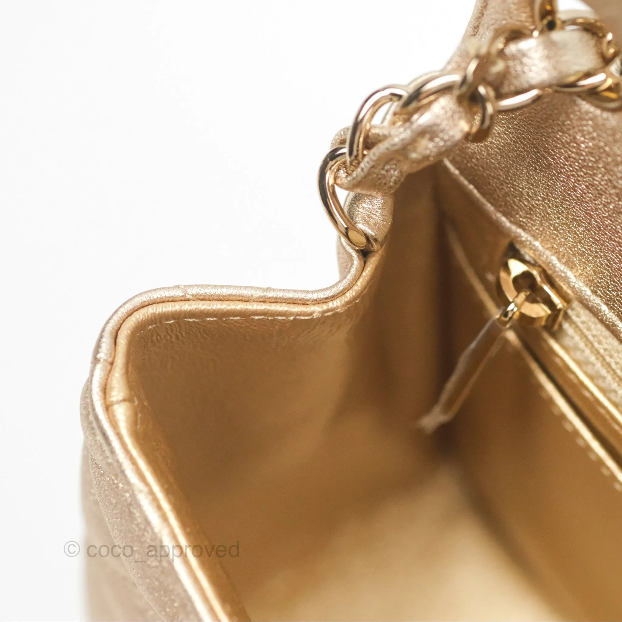 Chanel Quilted Mini Square Iridescent Gold Lambskin Gold Hardware 21P