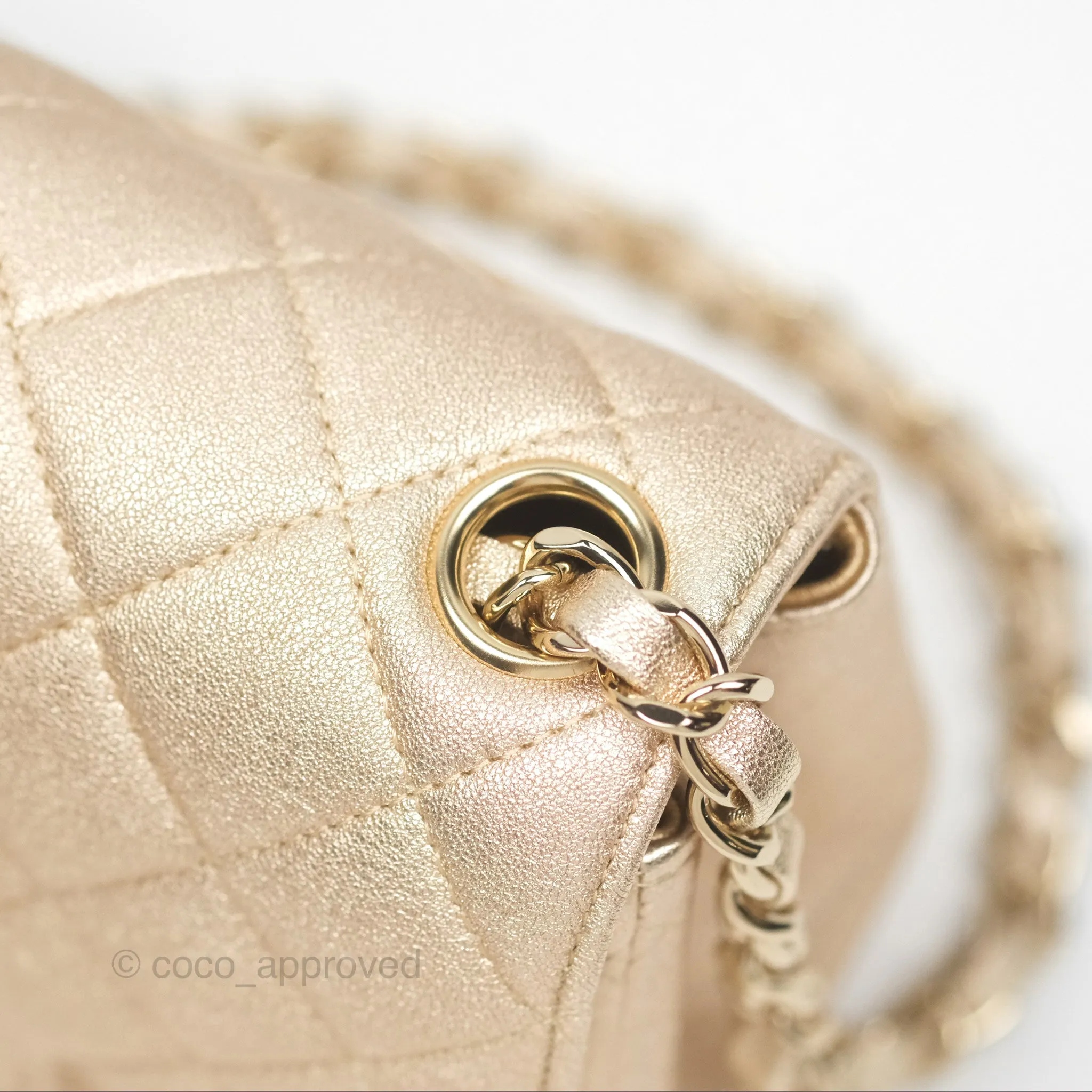 Chanel Quilted Mini Square Iridescent Gold Lambskin Gold Hardware 21P