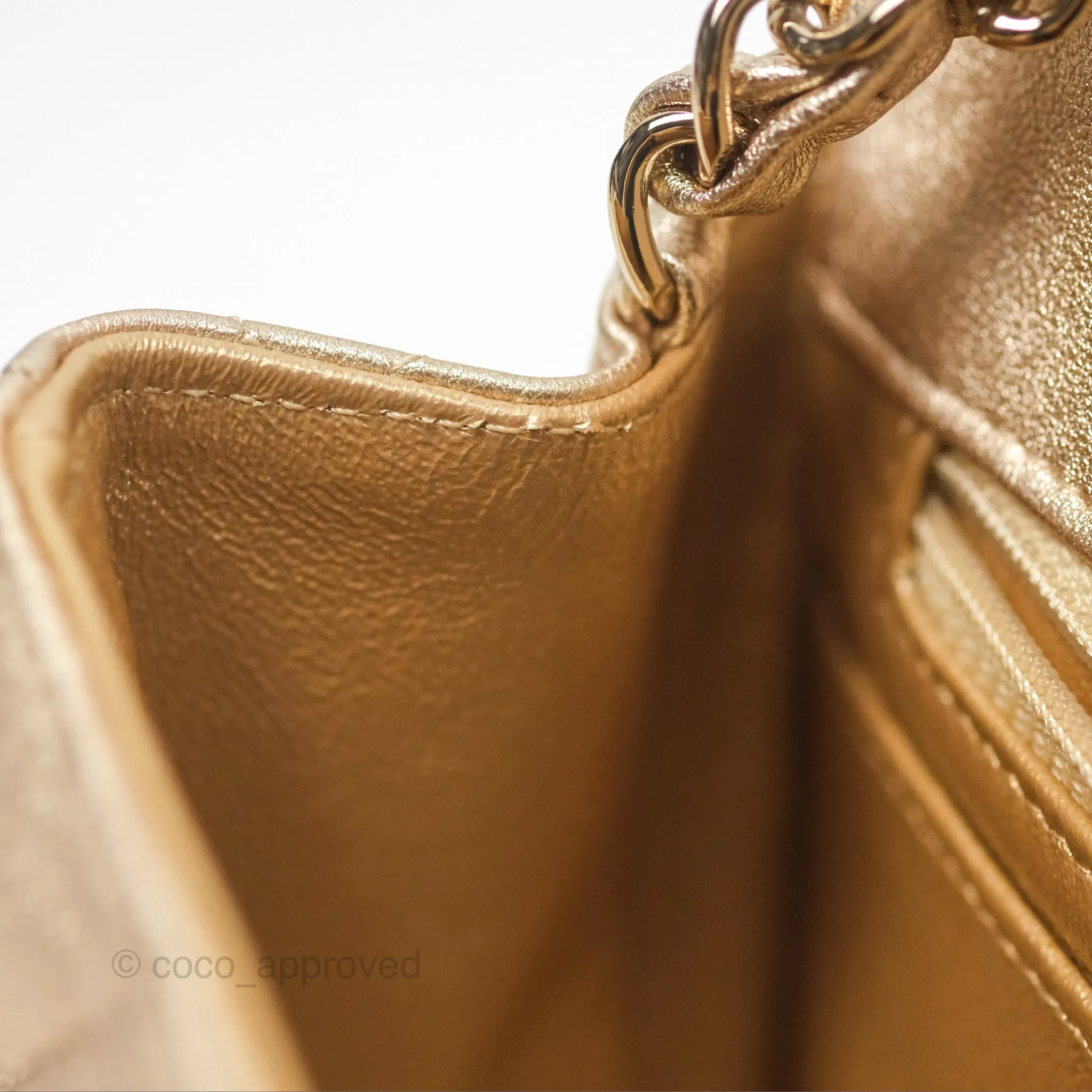 Chanel Quilted Mini Square Iridescent Gold Lambskin Gold Hardware 21P