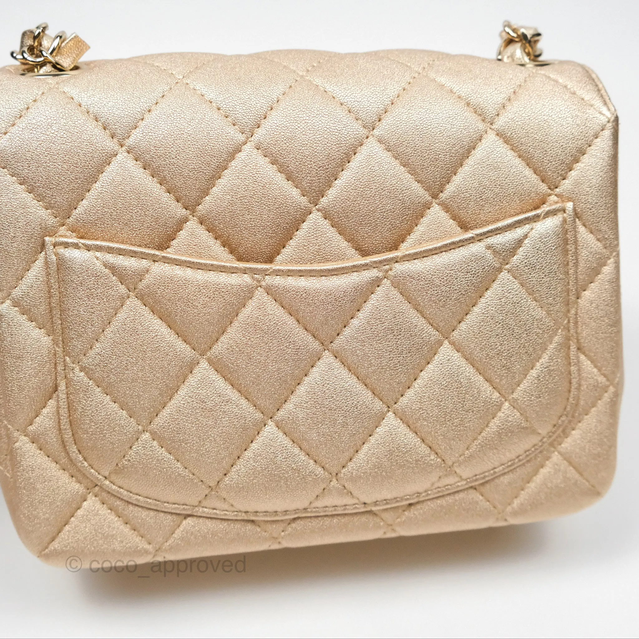 Chanel Quilted Mini Square Iridescent Gold Lambskin Gold Hardware 21P