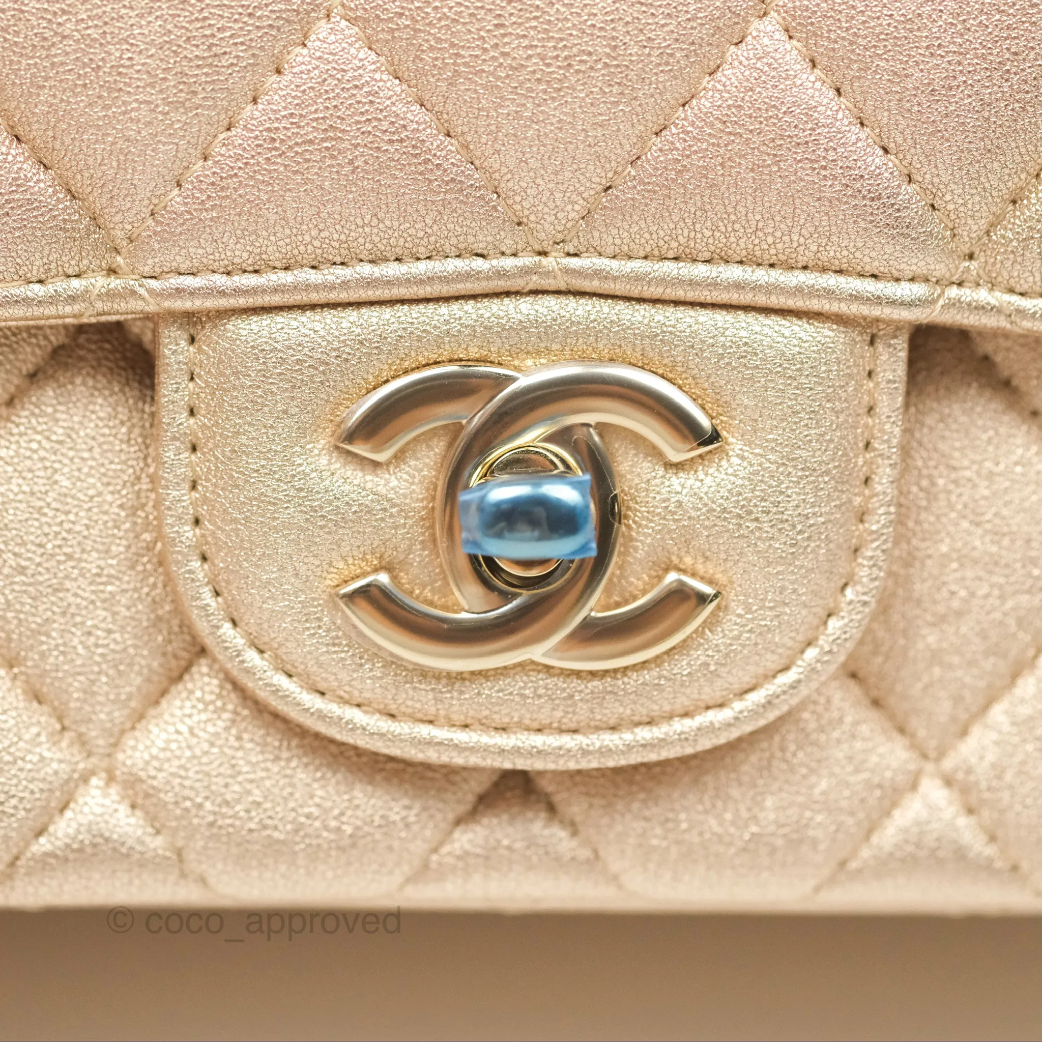 Chanel Quilted Mini Square Iridescent Gold Lambskin Gold Hardware 21P