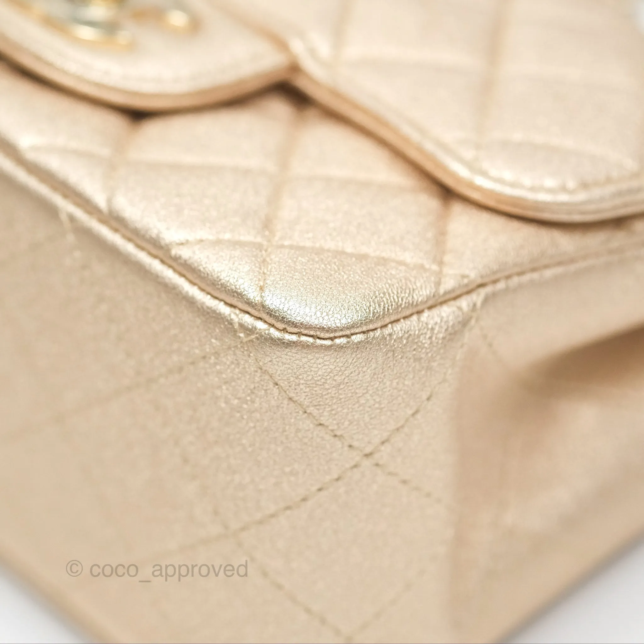Chanel Quilted Mini Square Iridescent Gold Lambskin Gold Hardware 21P