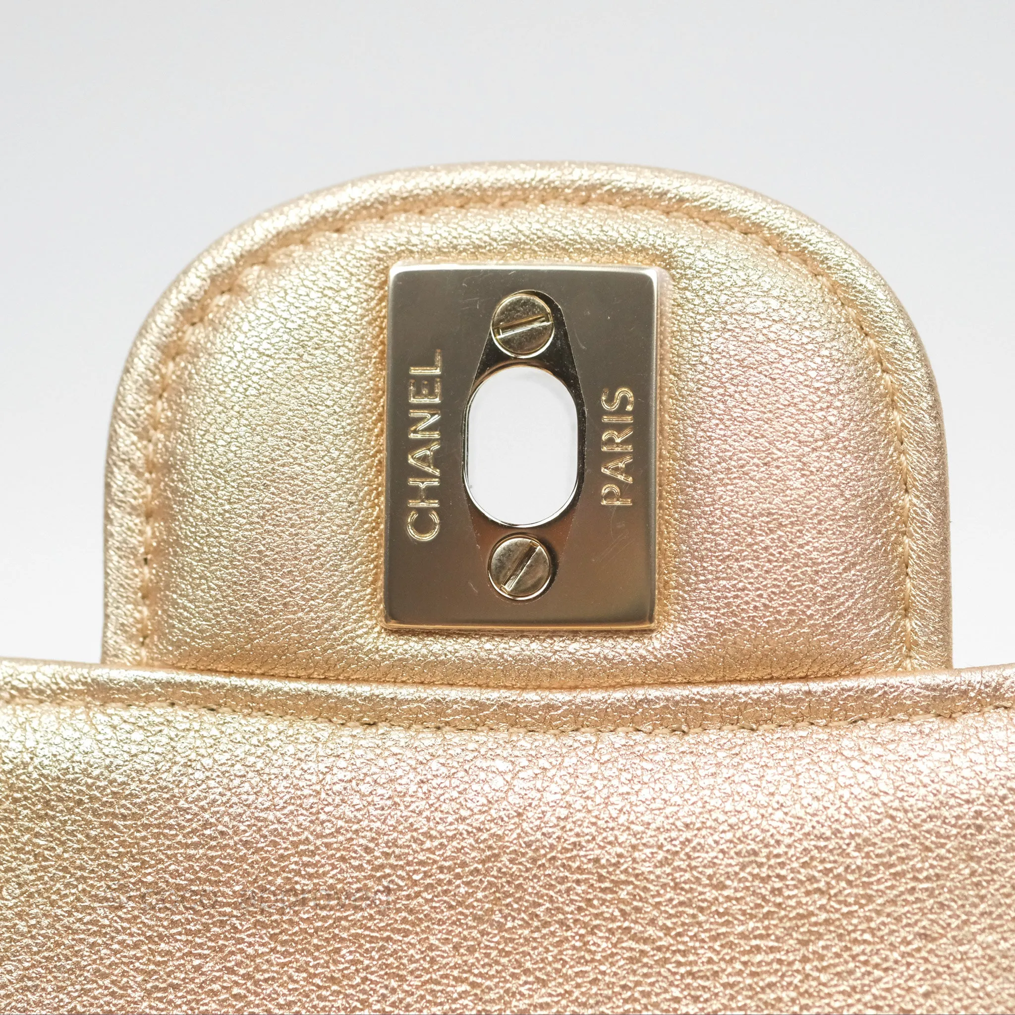 Chanel Quilted Mini Square Iridescent Gold Lambskin Gold Hardware 21P