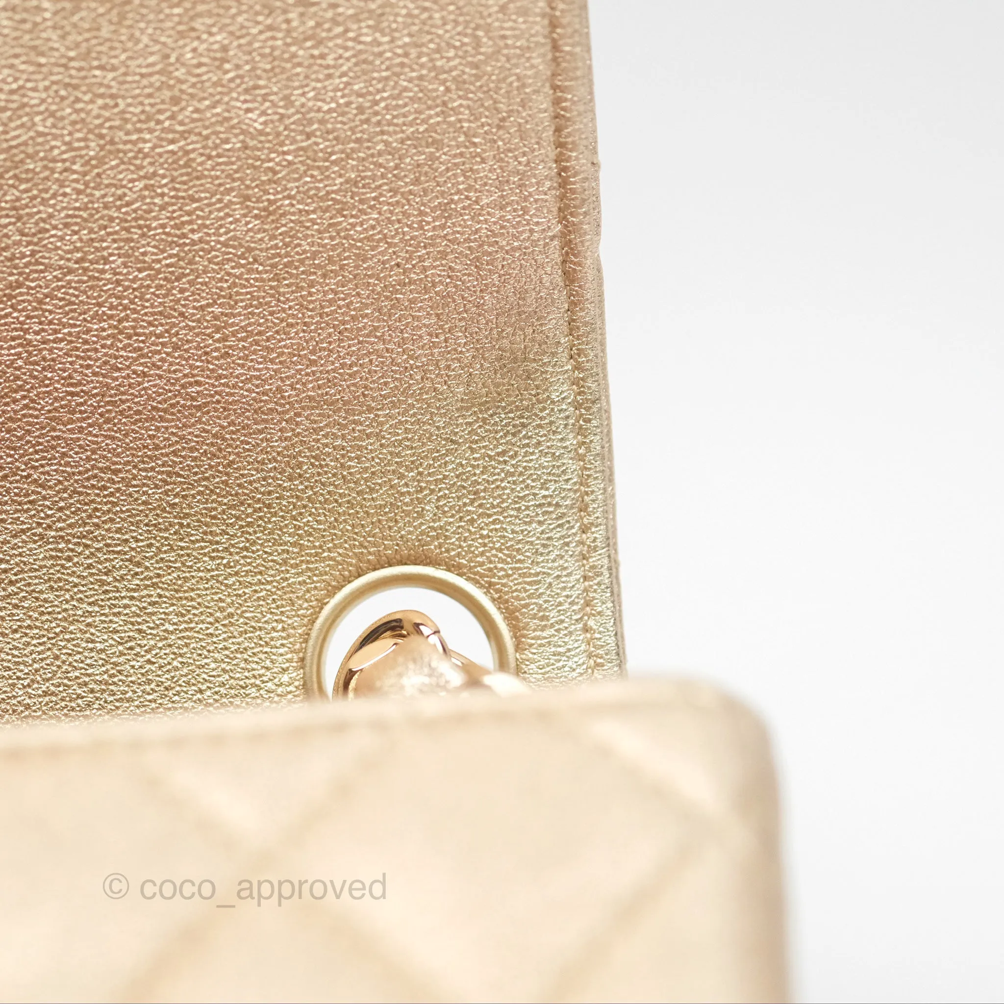 Chanel Quilted Mini Square Iridescent Gold Lambskin Gold Hardware 21P