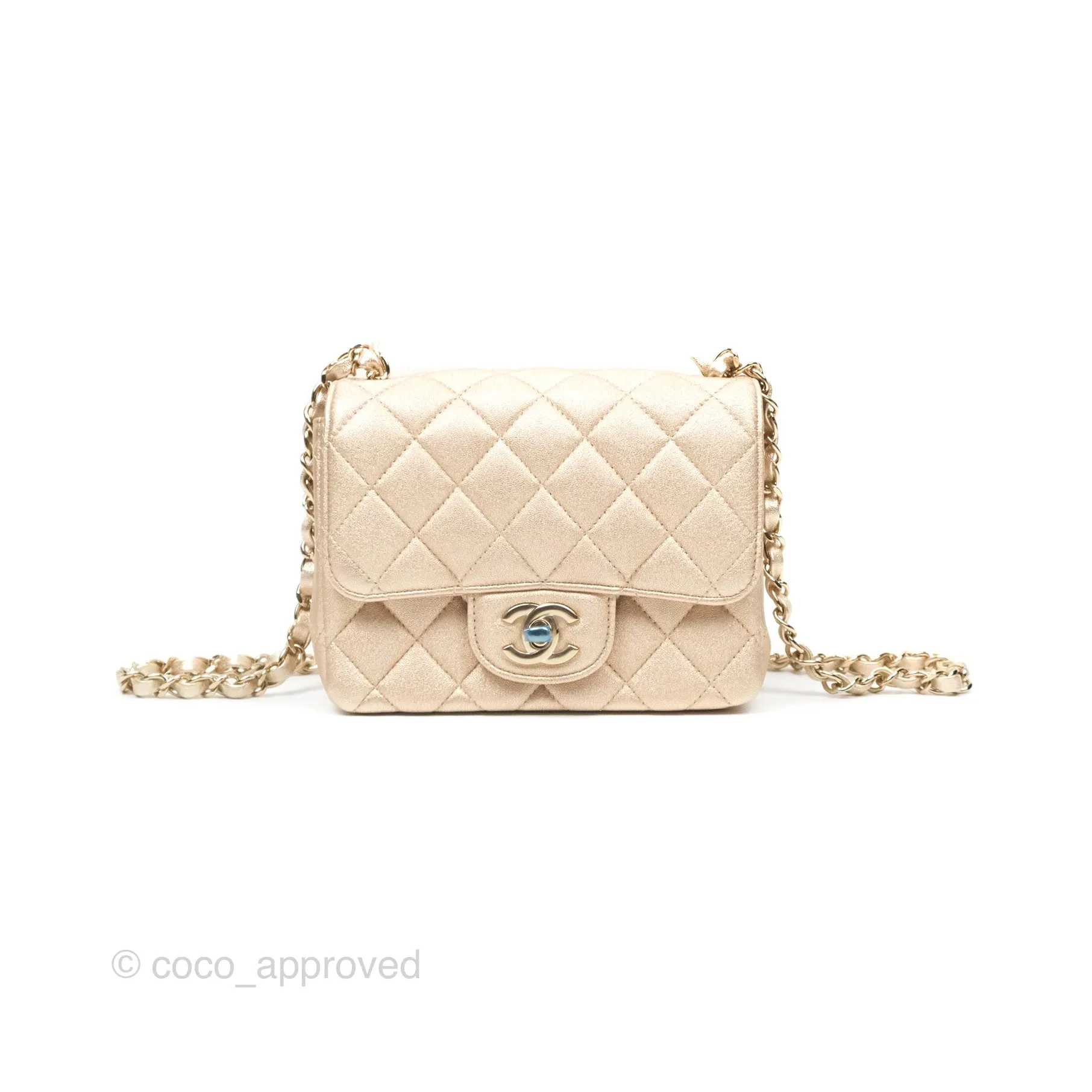 Chanel Quilted Mini Square Iridescent Gold Lambskin Gold Hardware 21P