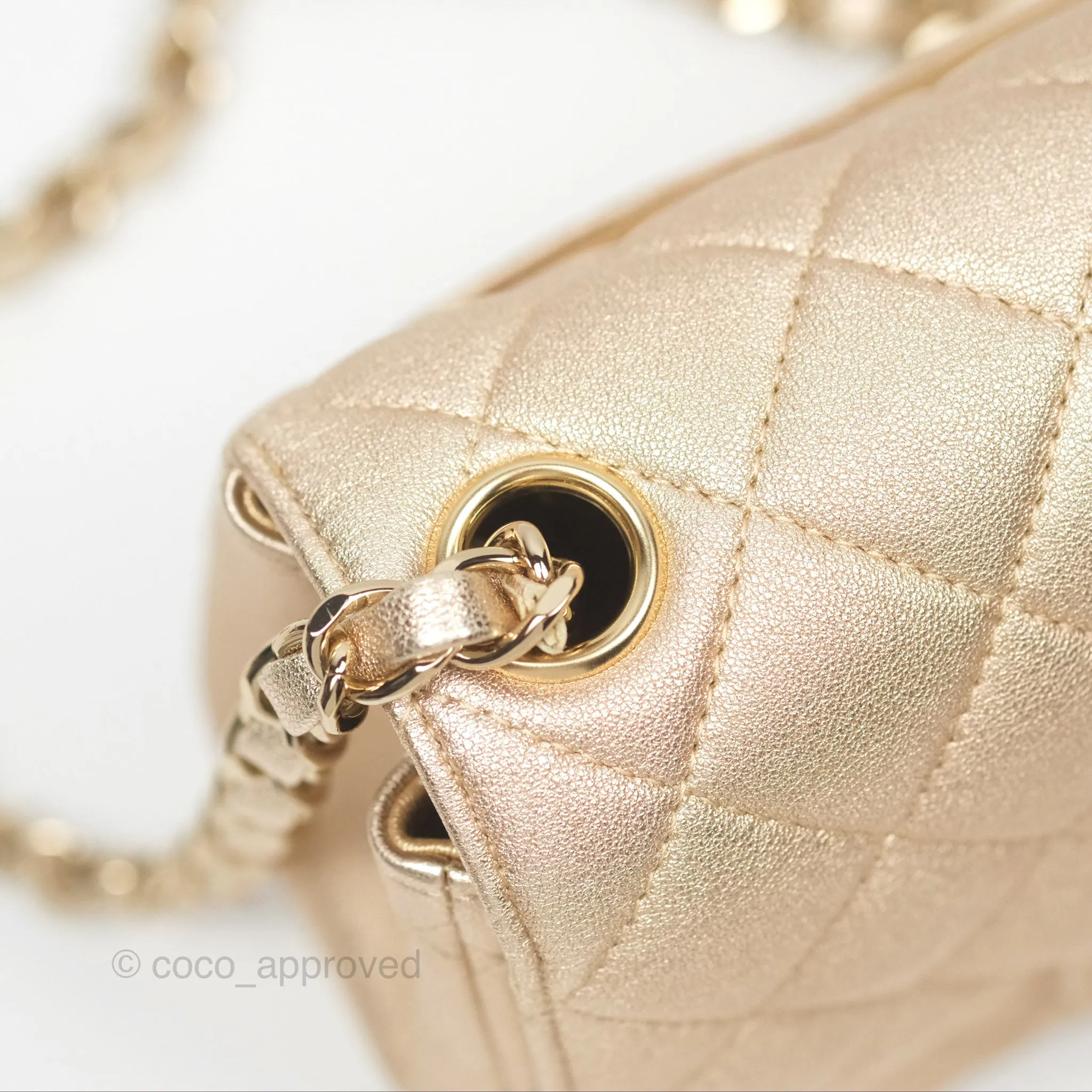 Chanel Quilted Mini Square Iridescent Gold Lambskin Gold Hardware 21P