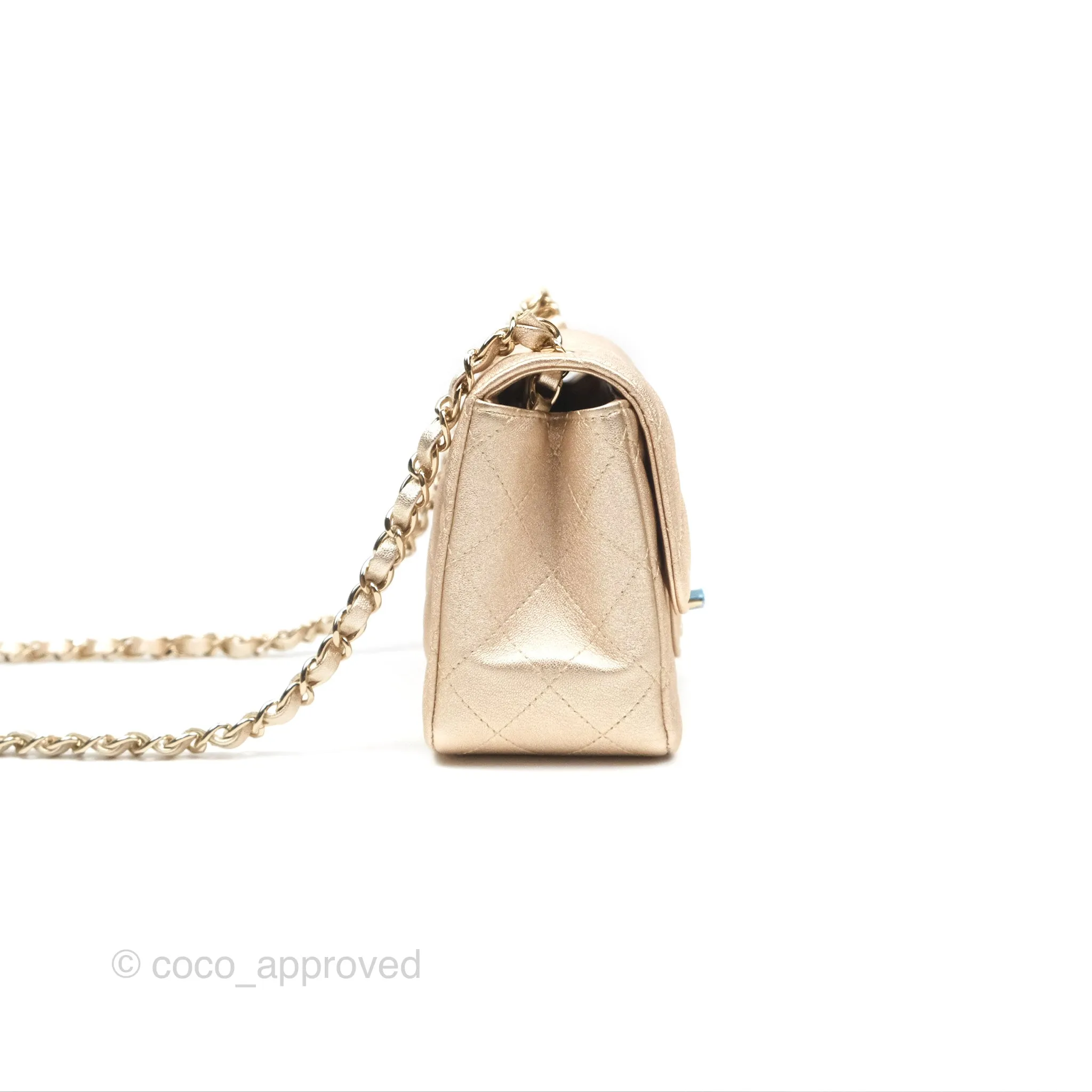 Chanel Quilted Mini Square Iridescent Gold Lambskin Gold Hardware 21P