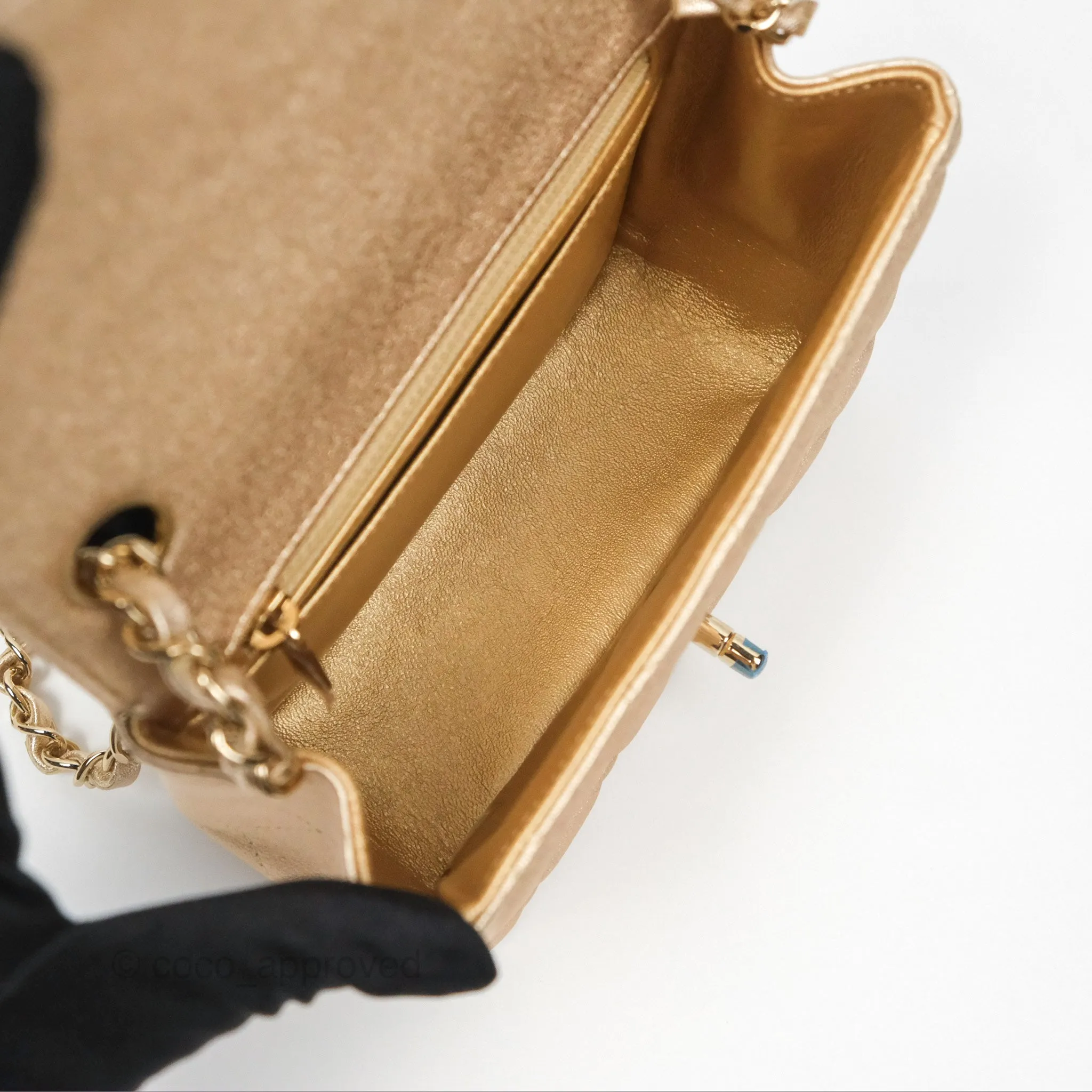 Chanel Quilted Mini Square Iridescent Gold Lambskin Gold Hardware 21P