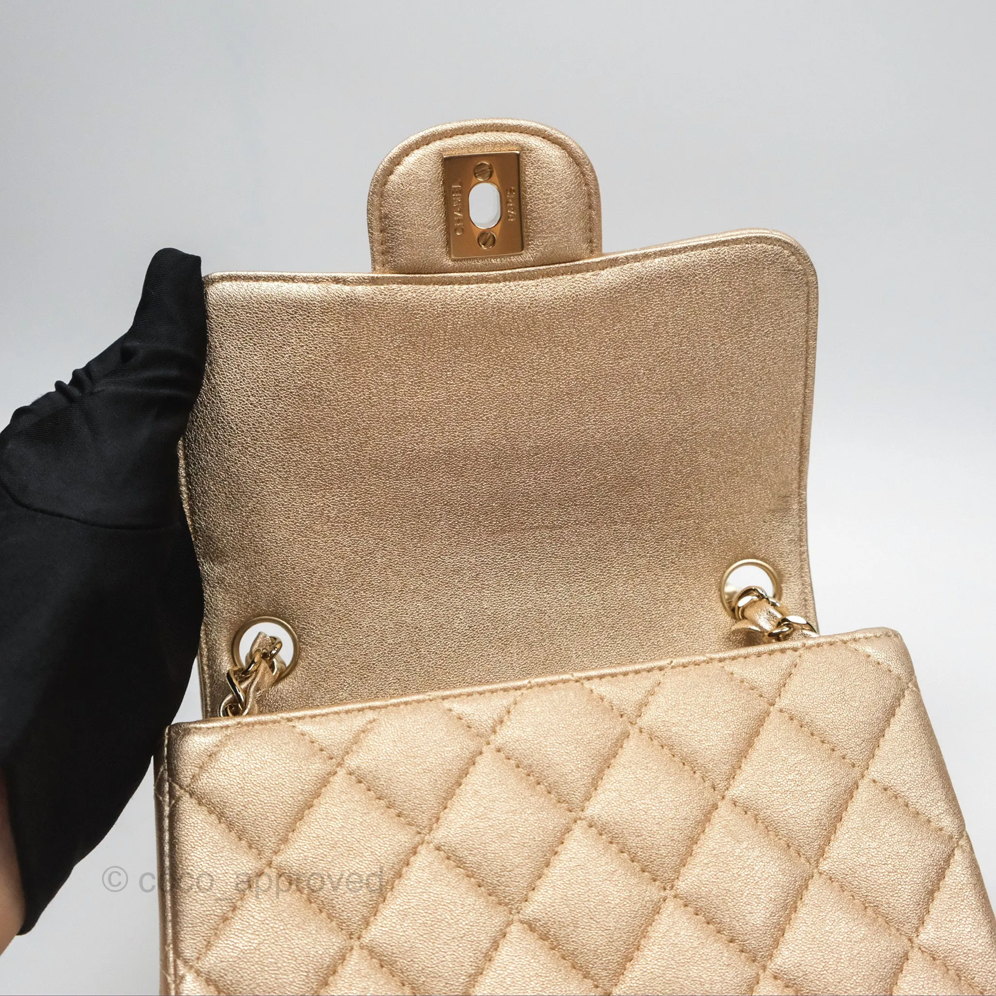 Chanel Quilted Mini Square Iridescent Gold Lambskin Gold Hardware 21P