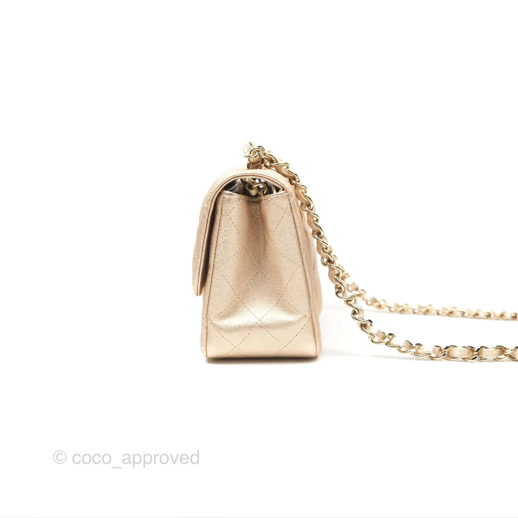 Chanel Quilted Mini Square Iridescent Gold Lambskin Gold Hardware 21P