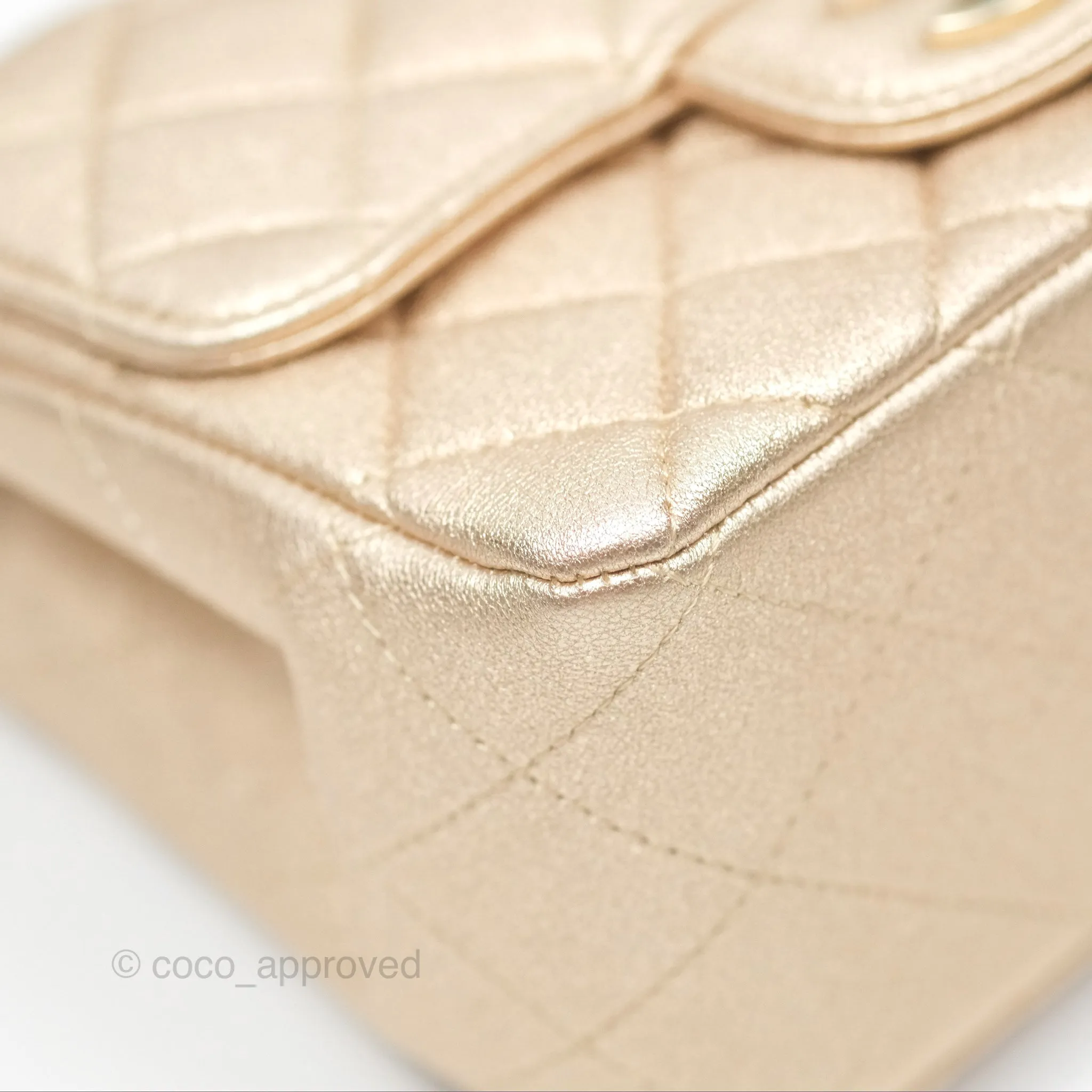 Chanel Quilted Mini Square Iridescent Gold Lambskin Gold Hardware 21P