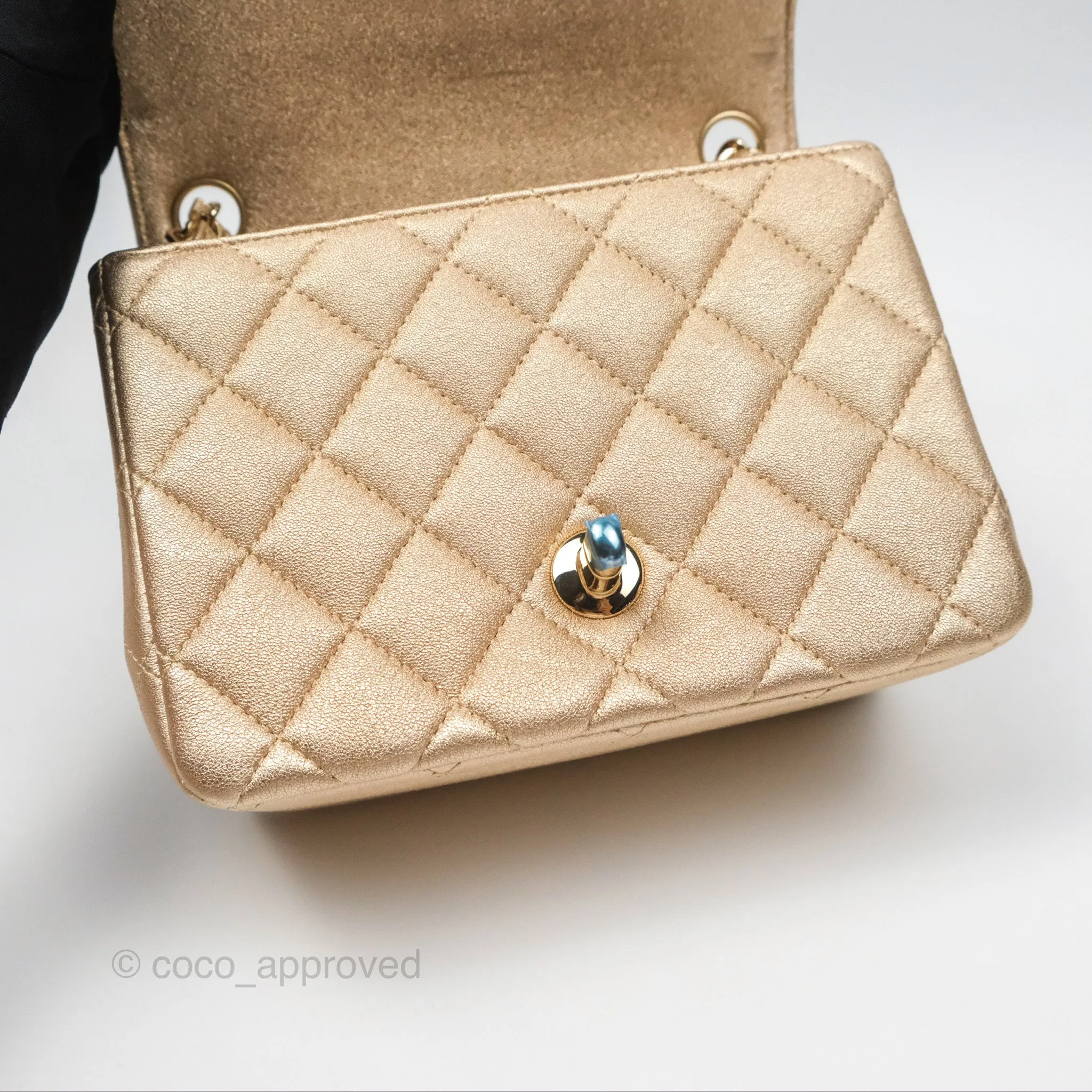 Chanel Quilted Mini Square Iridescent Gold Lambskin Gold Hardware 21P