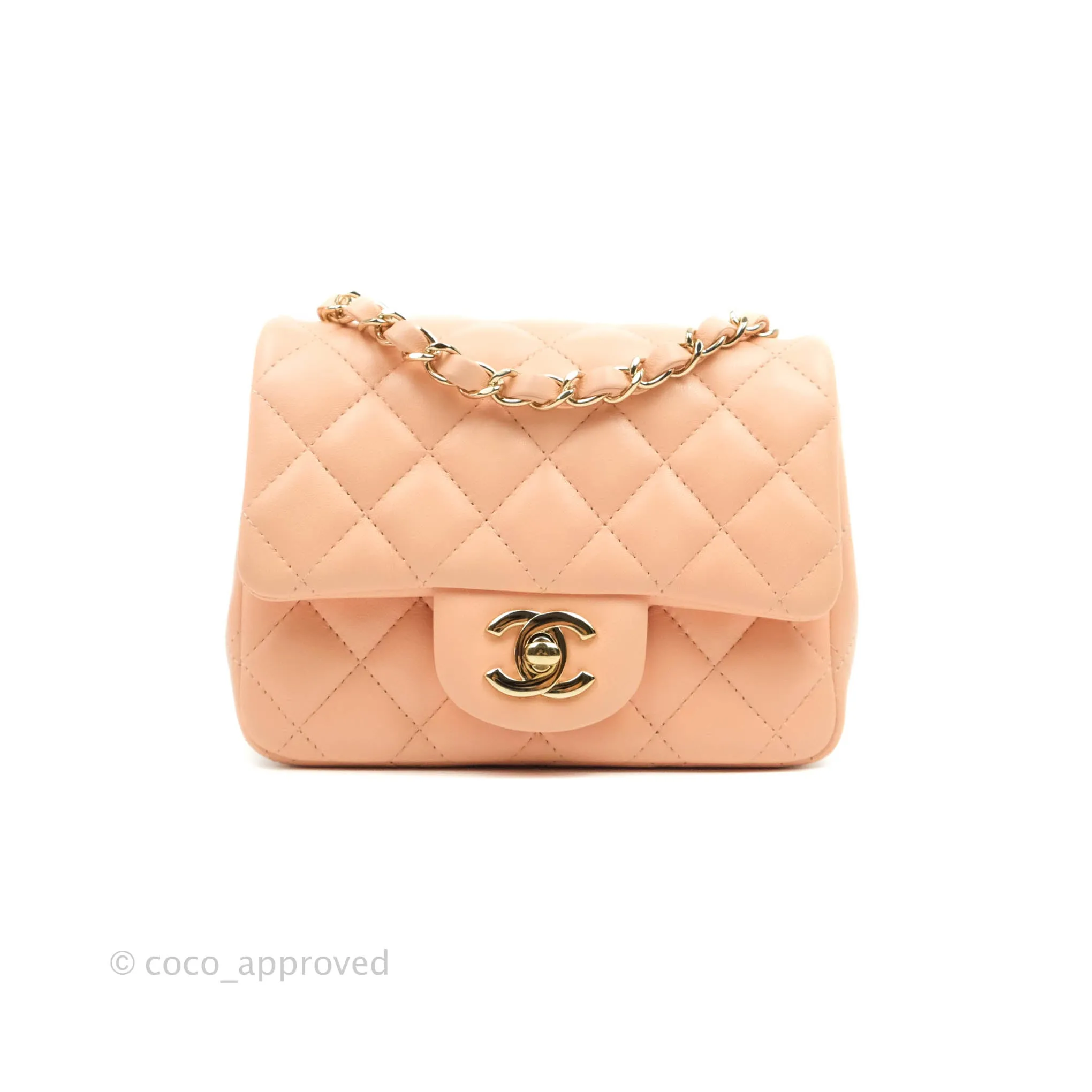 Chanel Quilted Mini Square Light Beige Pink Lambskin Gold Hardware