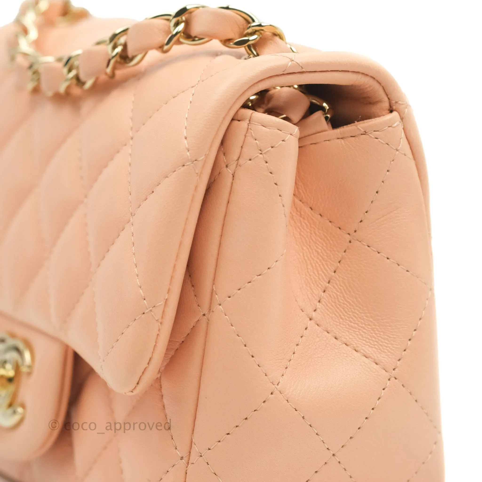 Chanel Quilted Mini Square Light Beige Pink Lambskin Gold Hardware