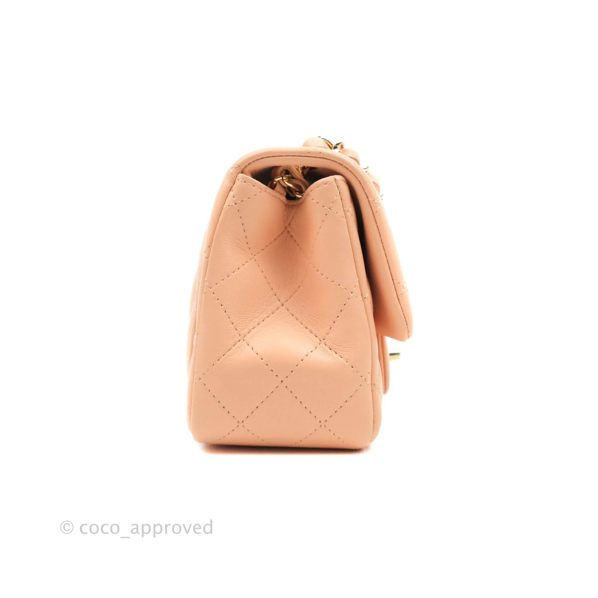 Chanel Quilted Mini Square Light Beige Pink Lambskin Gold Hardware