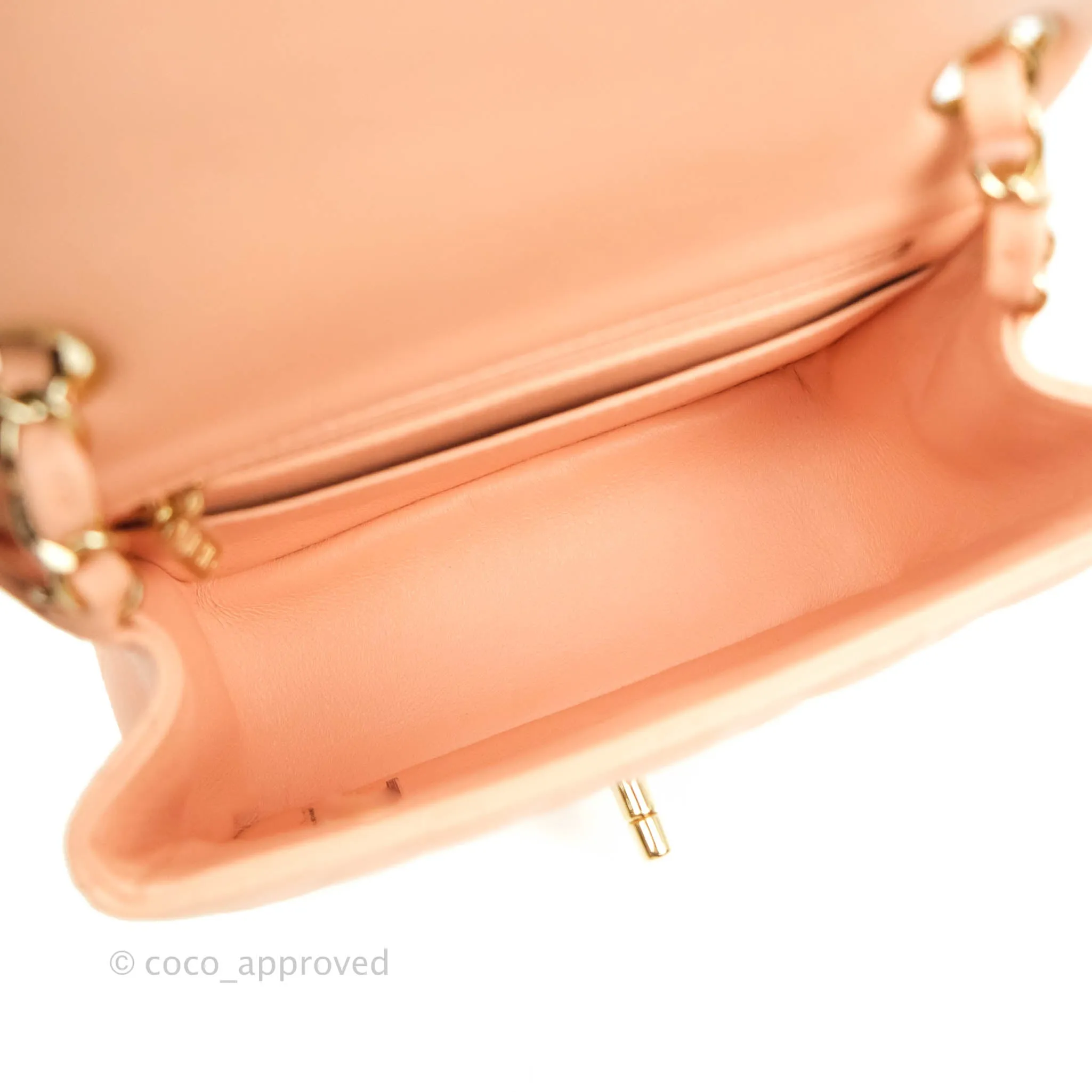 Chanel Quilted Mini Square Light Beige Pink Lambskin Gold Hardware