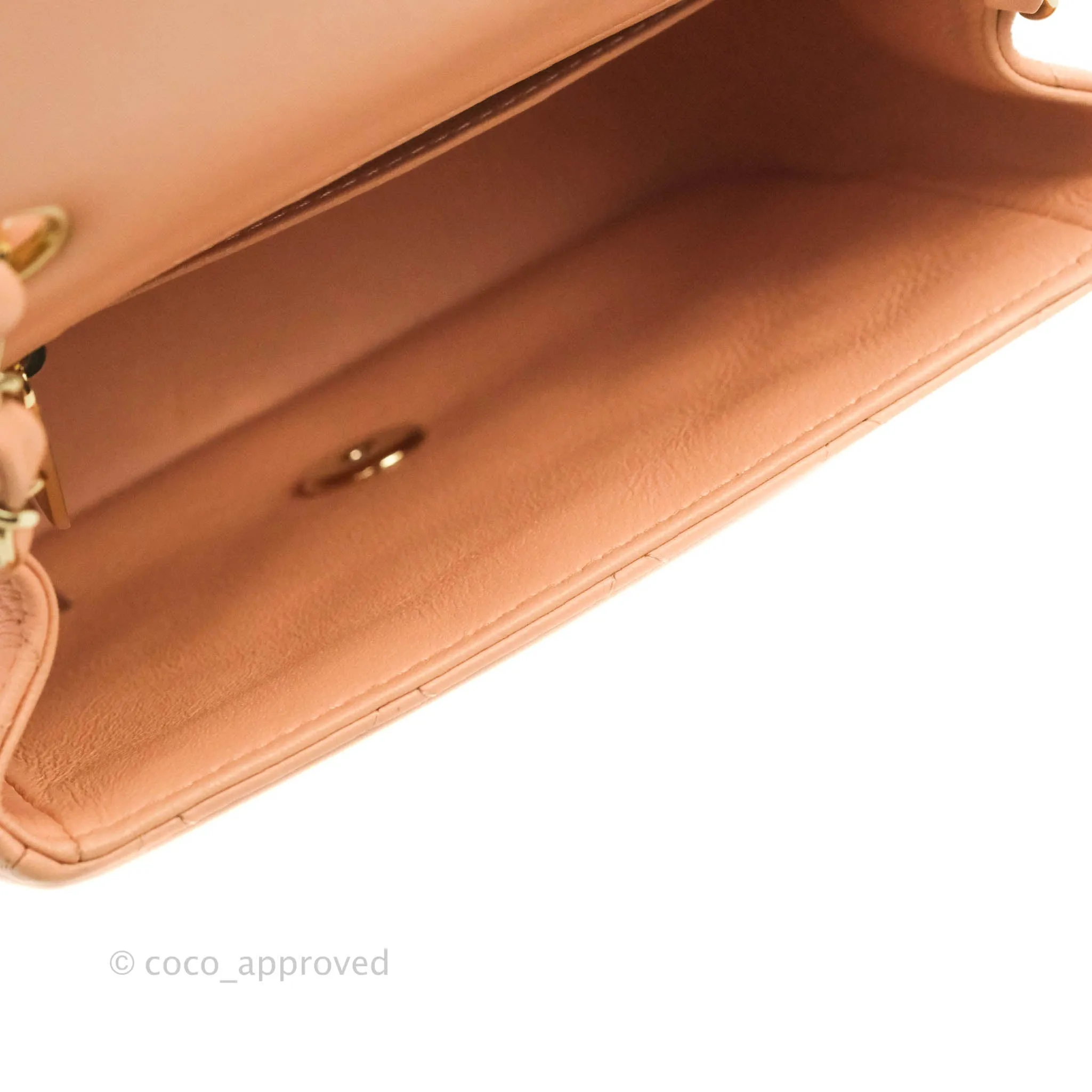 Chanel Quilted Mini Square Light Beige Pink Lambskin Gold Hardware