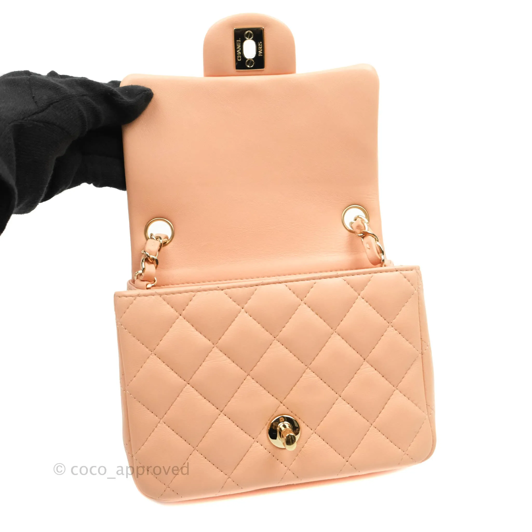 Chanel Quilted Mini Square Light Beige Pink Lambskin Gold Hardware