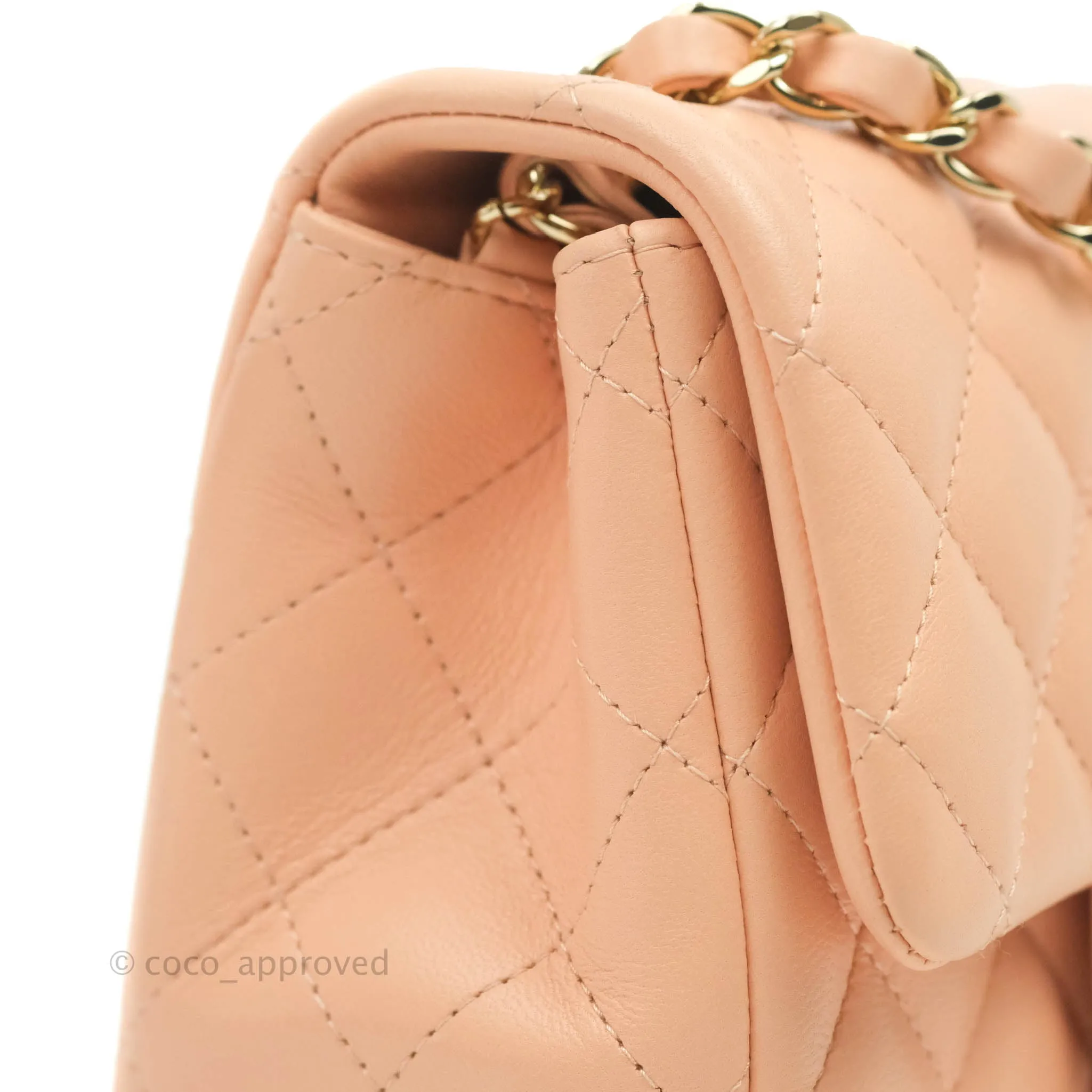 Chanel Quilted Mini Square Light Beige Pink Lambskin Gold Hardware