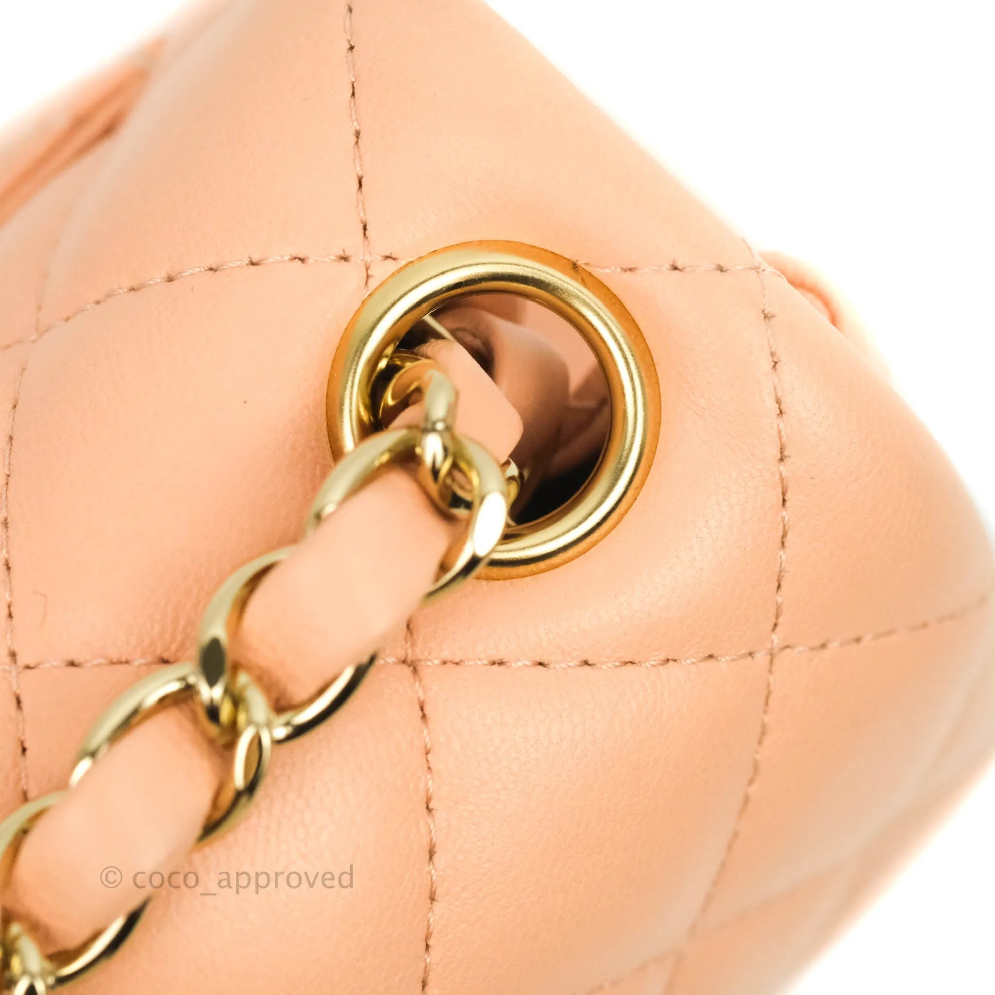 Chanel Quilted Mini Square Light Beige Pink Lambskin Gold Hardware