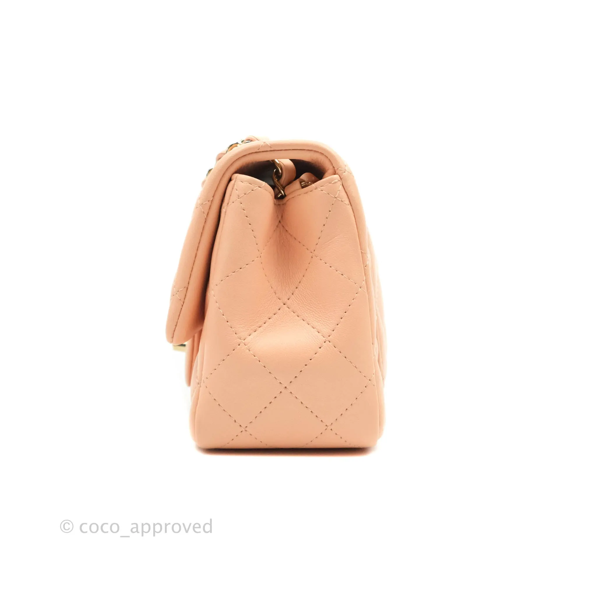 Chanel Quilted Mini Square Light Beige Pink Lambskin Gold Hardware