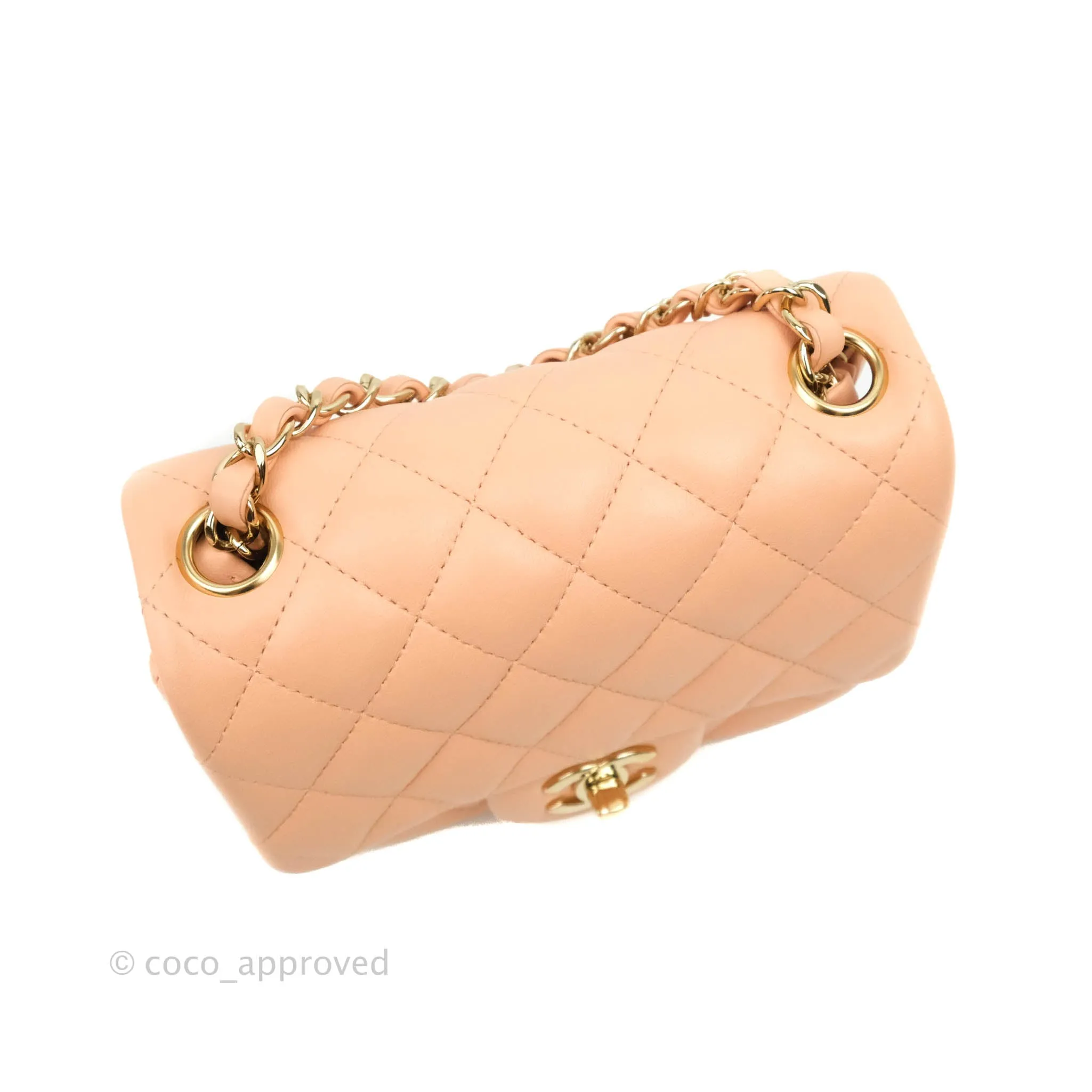 Chanel Quilted Mini Square Light Beige Pink Lambskin Gold Hardware