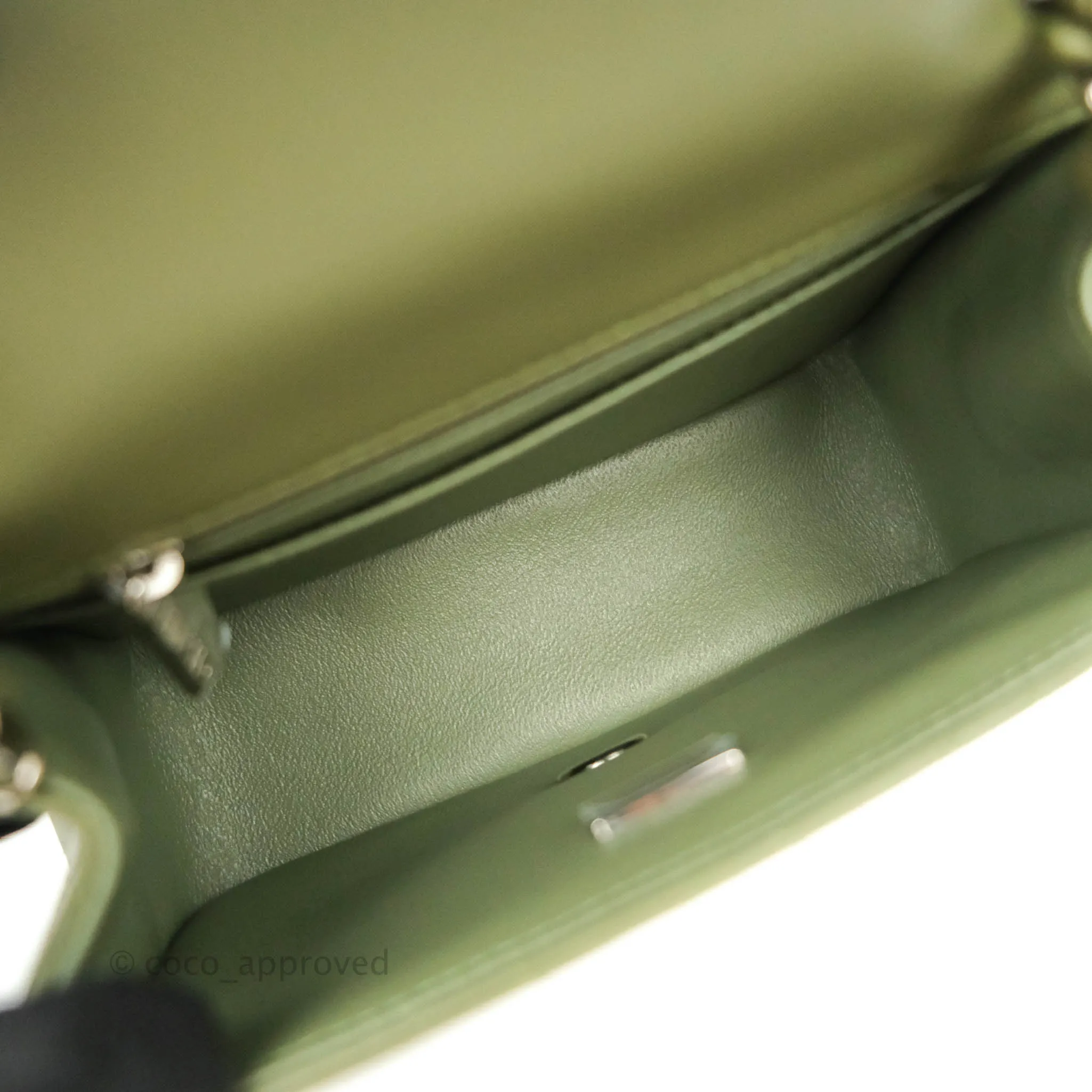 Chanel Quilted Mini Square Olive Green Lambskin Silver Hardware 21B
