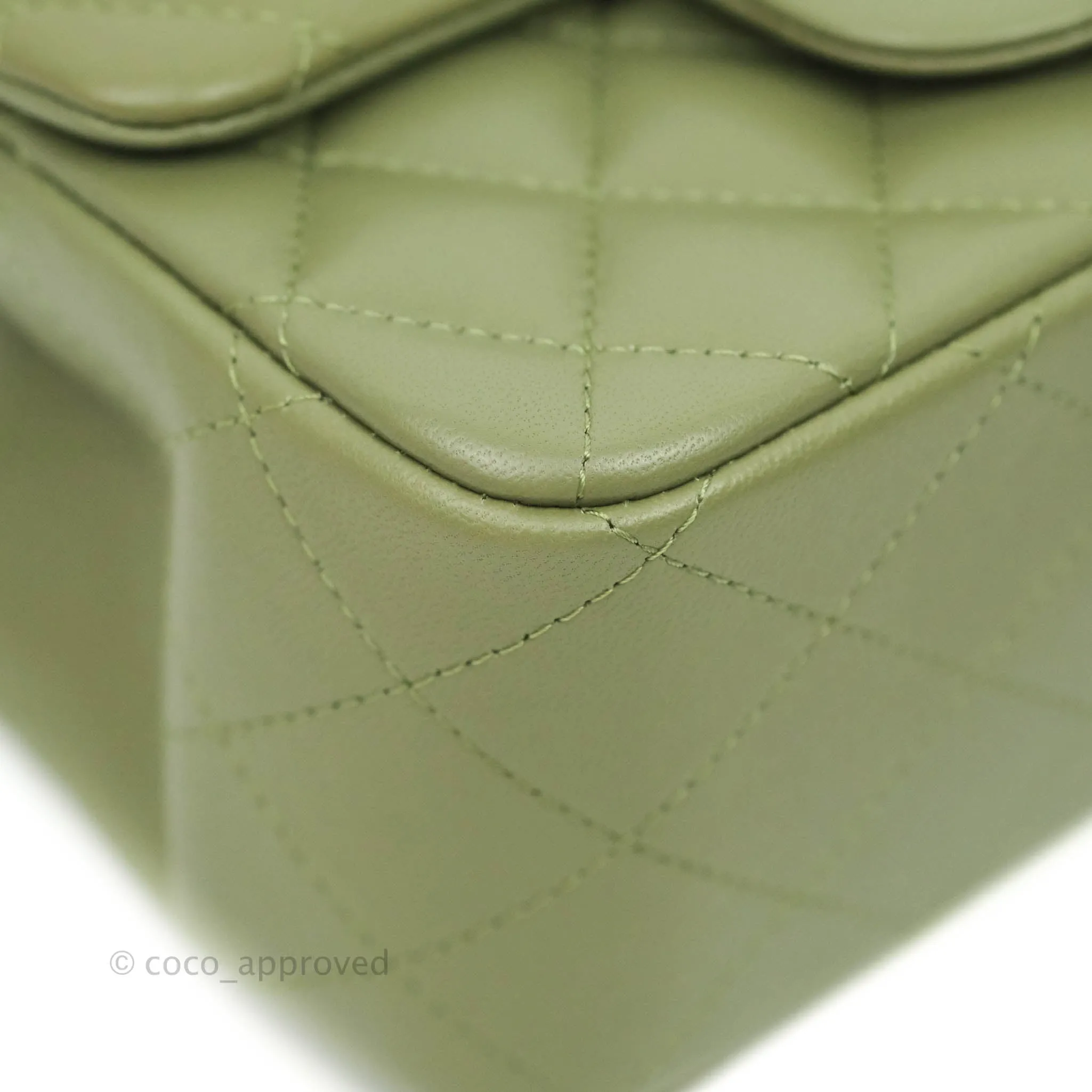 Chanel Quilted Mini Square Olive Green Lambskin Silver Hardware 21B