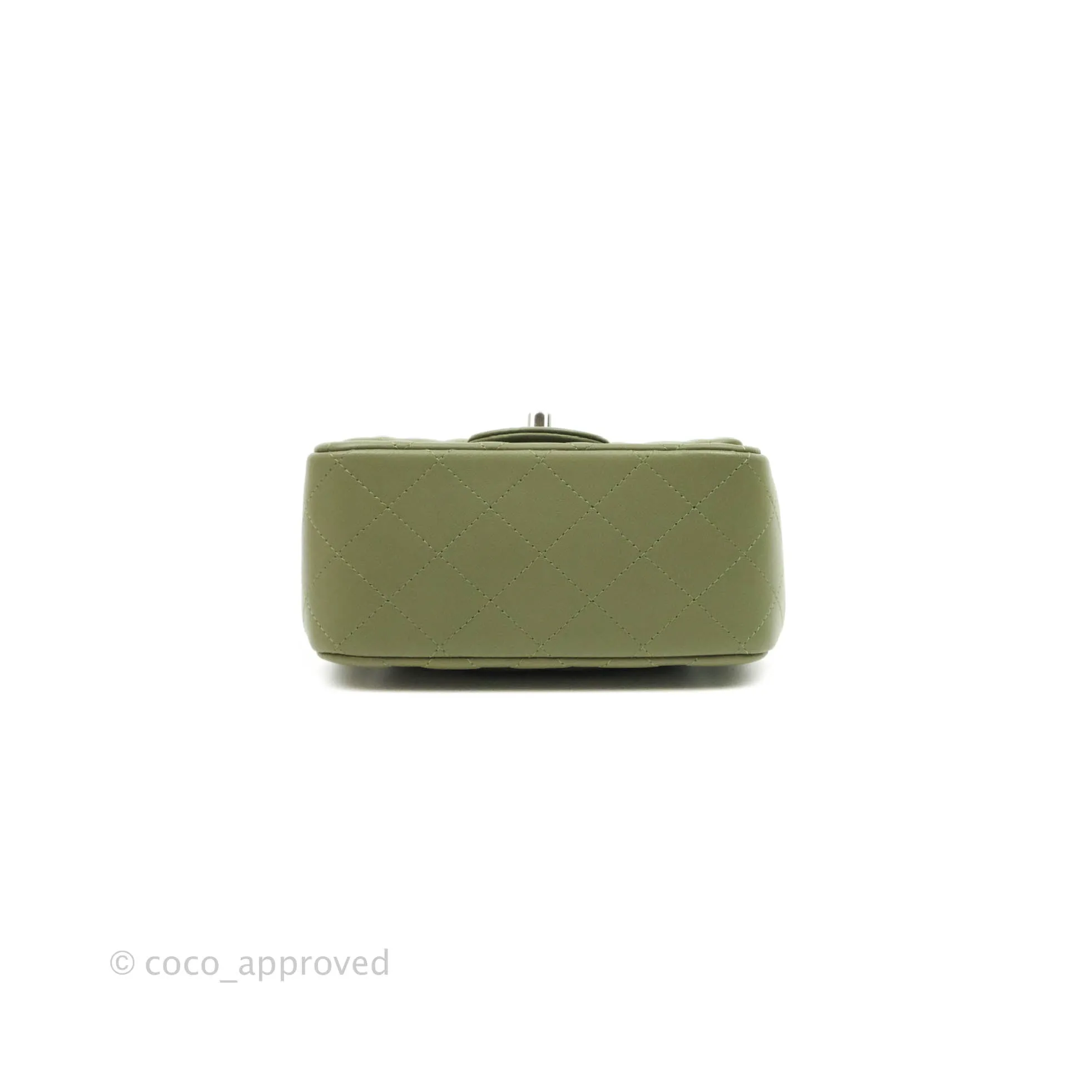 Chanel Quilted Mini Square Olive Green Lambskin Silver Hardware 21B