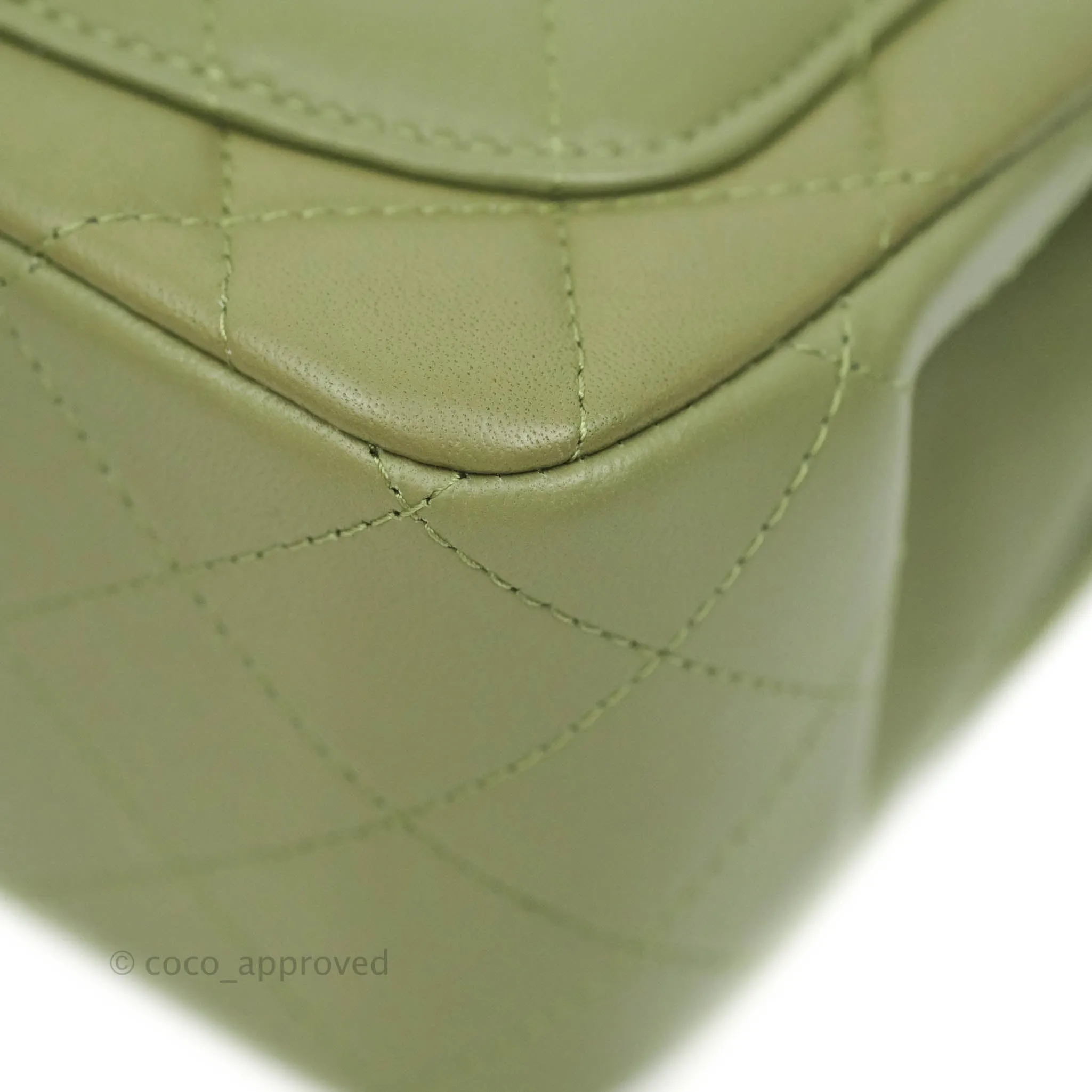 Chanel Quilted Mini Square Olive Green Lambskin Silver Hardware 21B