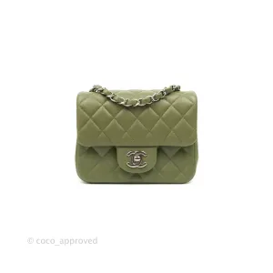 Chanel Quilted Mini Square Olive Green Lambskin Silver Hardware 21B