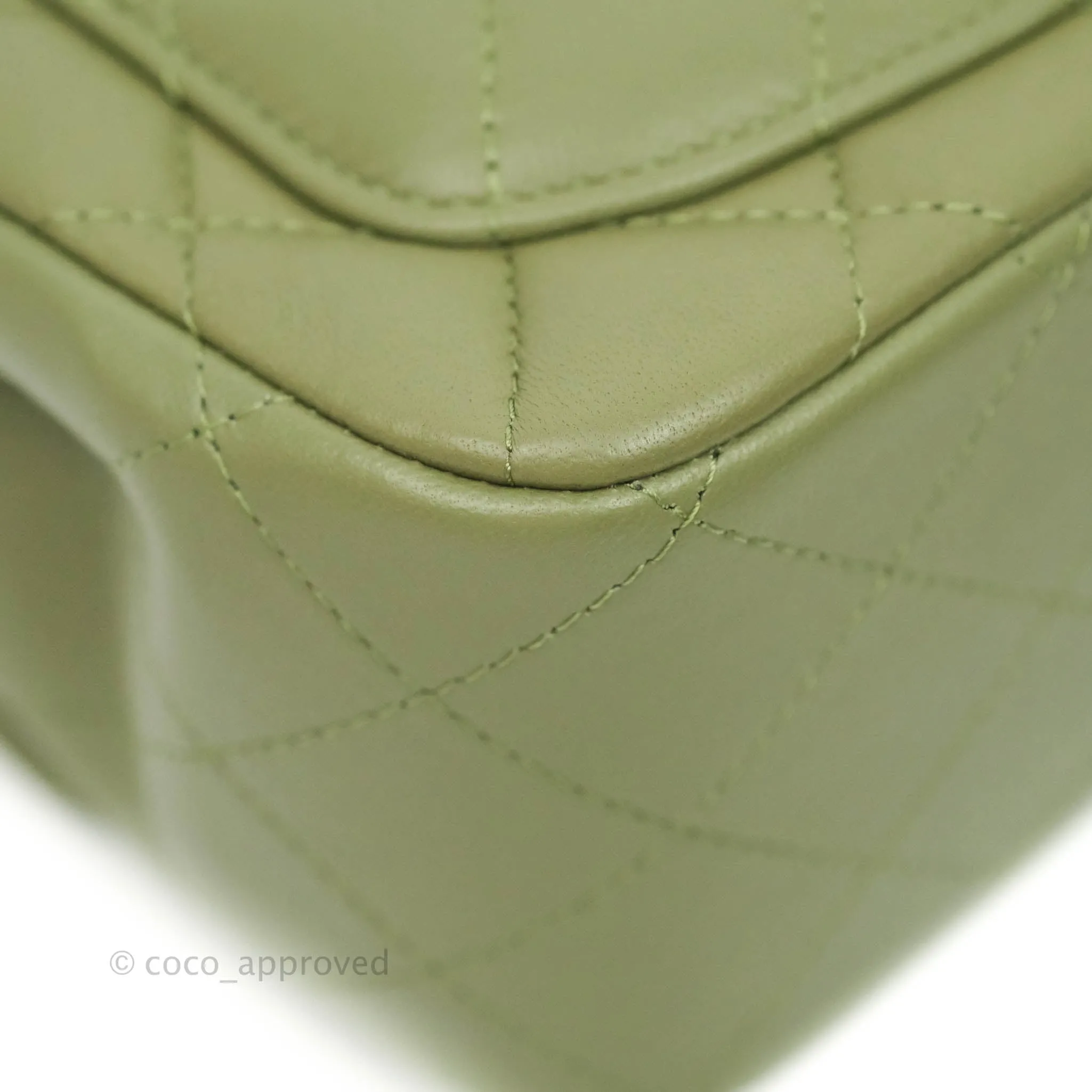 Chanel Quilted Mini Square Olive Green Lambskin Silver Hardware 21B