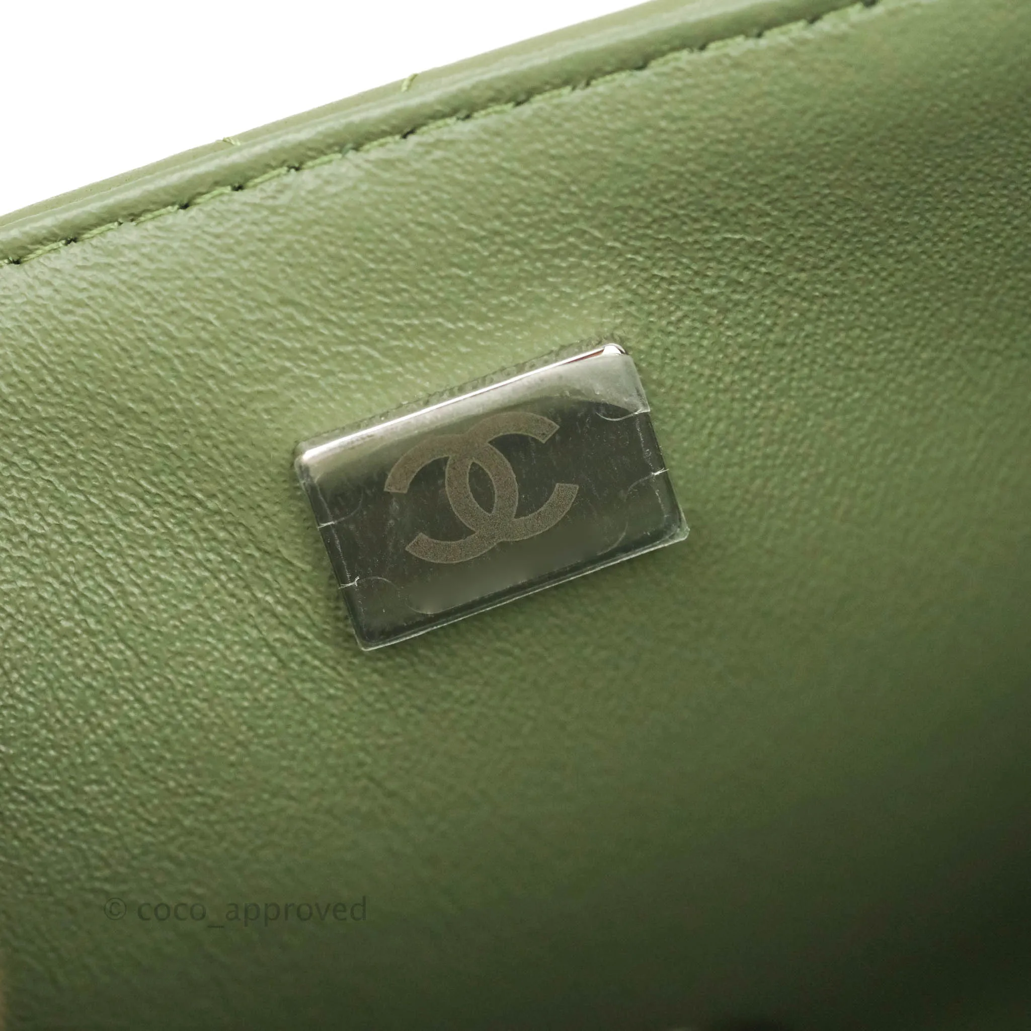 Chanel Quilted Mini Square Olive Green Lambskin Silver Hardware 21B