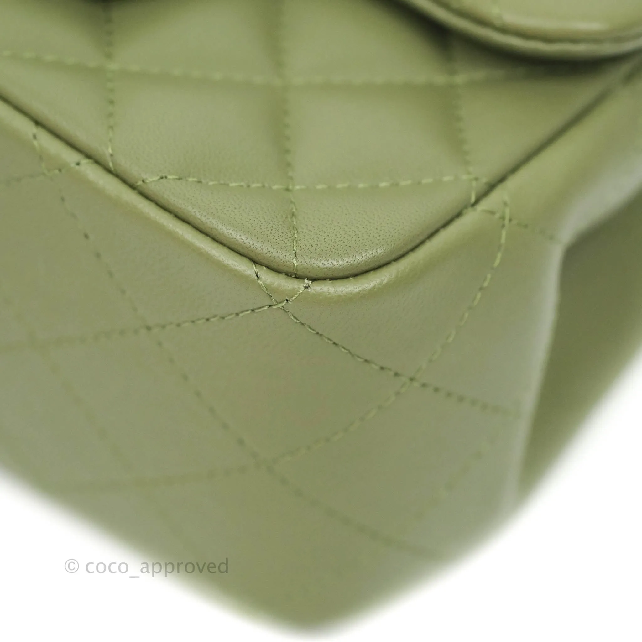Chanel Quilted Mini Square Olive Green Lambskin Silver Hardware 21B