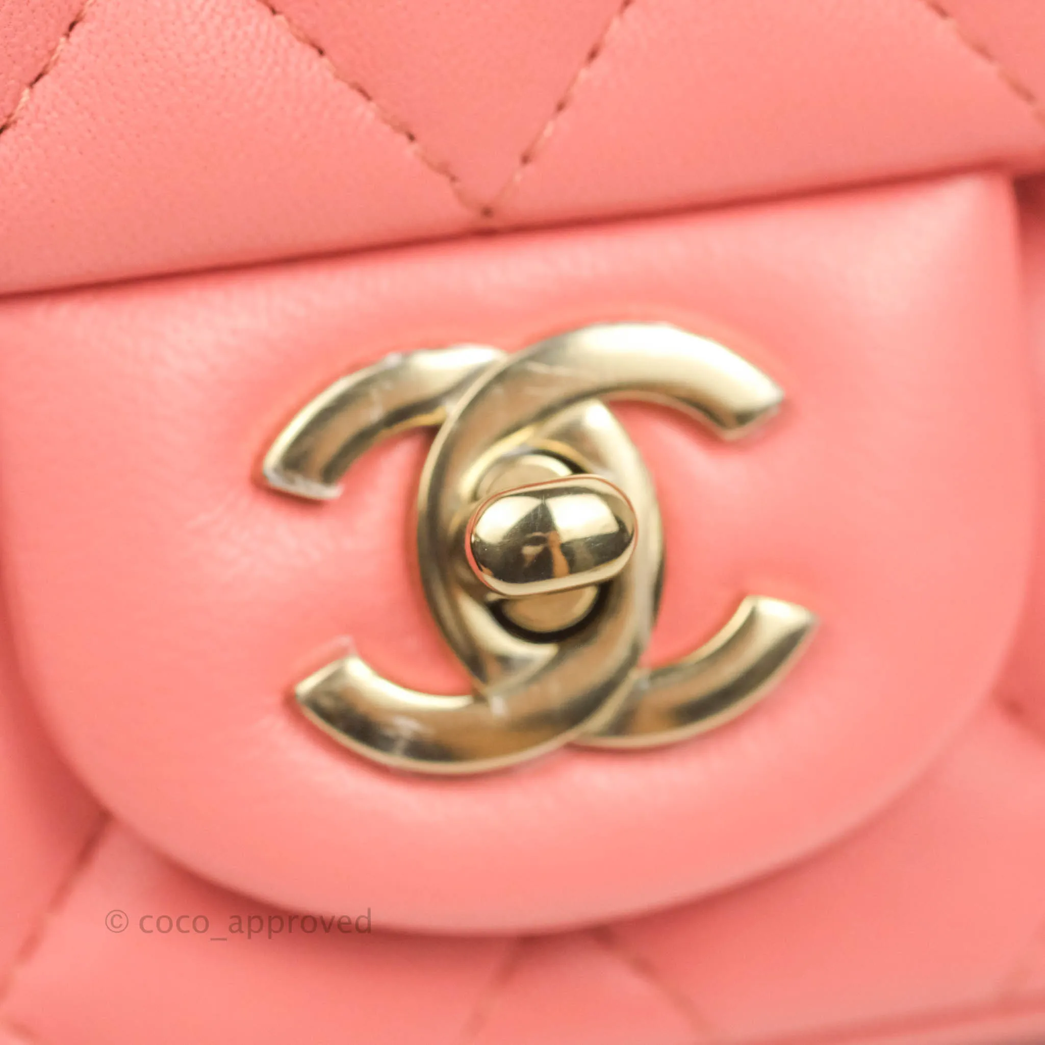 Chanel Quilted Mini Square Pink Lambskin Gold Hardware