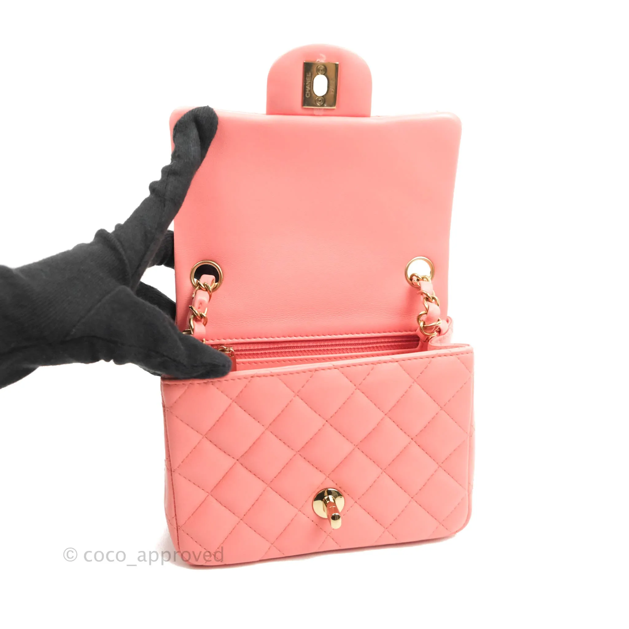 Chanel Quilted Mini Square Pink Lambskin Gold Hardware