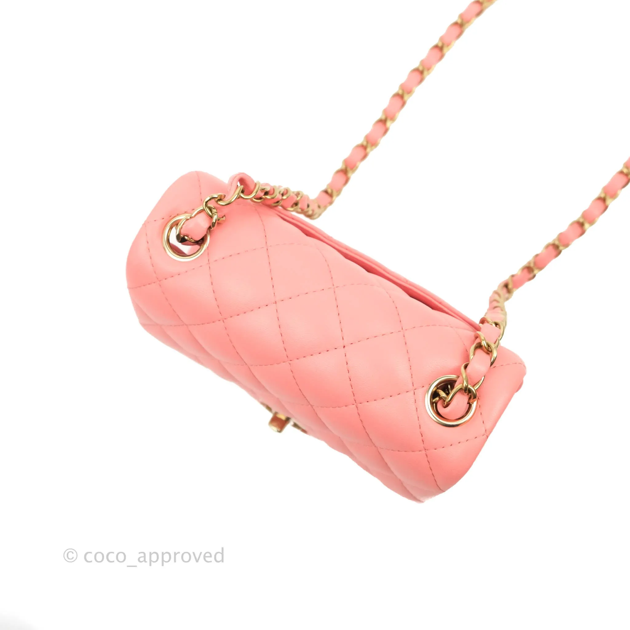 Chanel Quilted Mini Square Pink Lambskin Gold Hardware