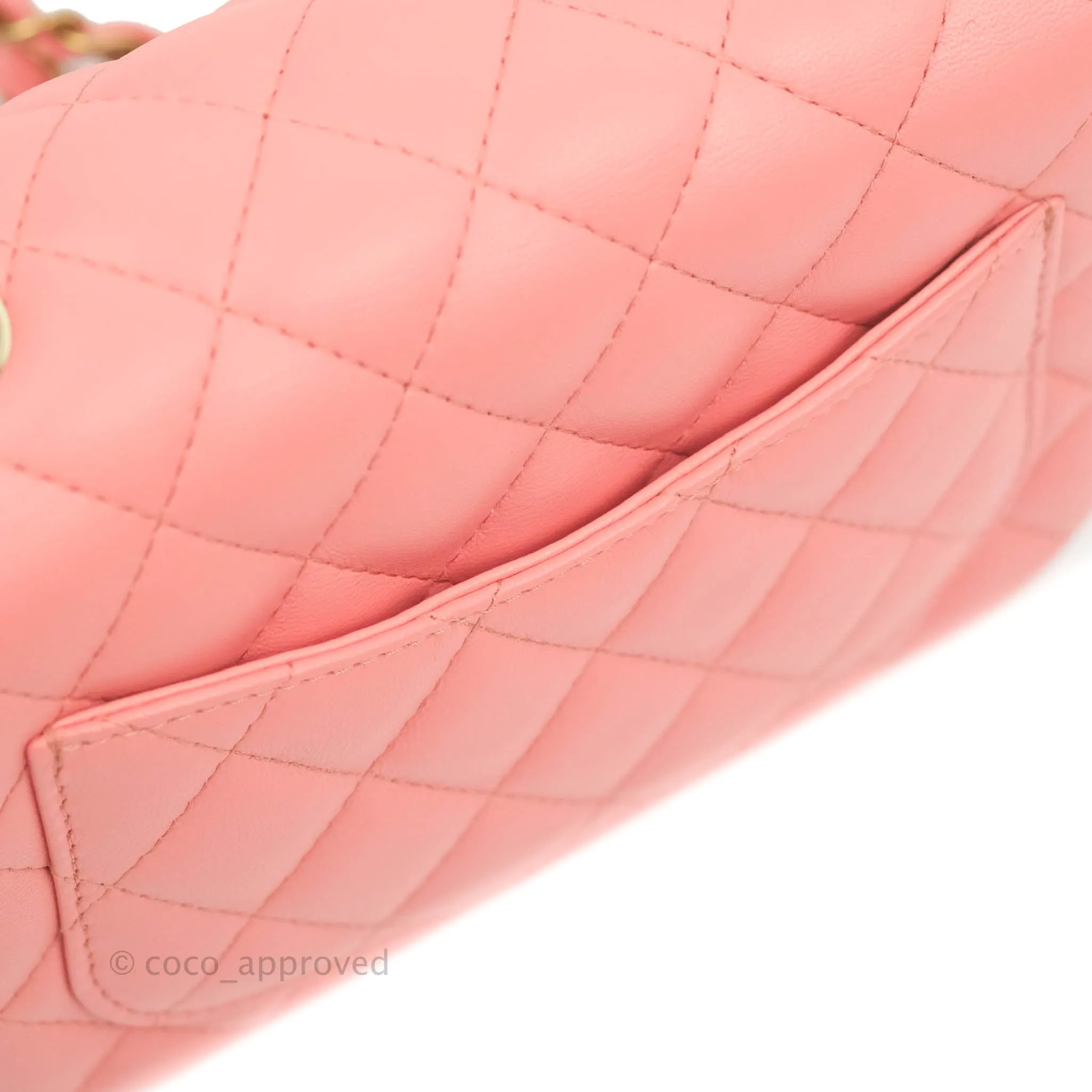 Chanel Quilted Mini Square Pink Lambskin Gold Hardware