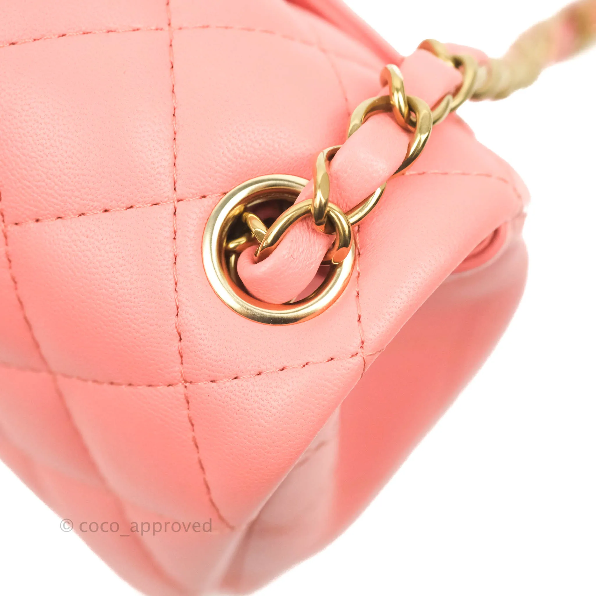 Chanel Quilted Mini Square Pink Lambskin Gold Hardware