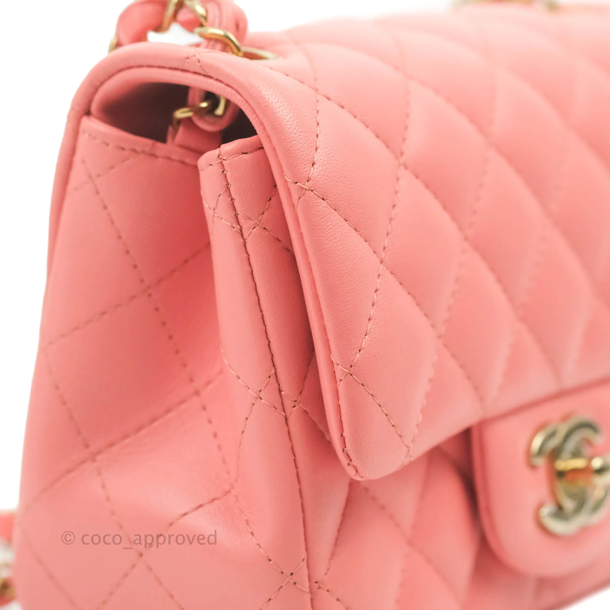 Chanel Quilted Mini Square Pink Lambskin Gold Hardware