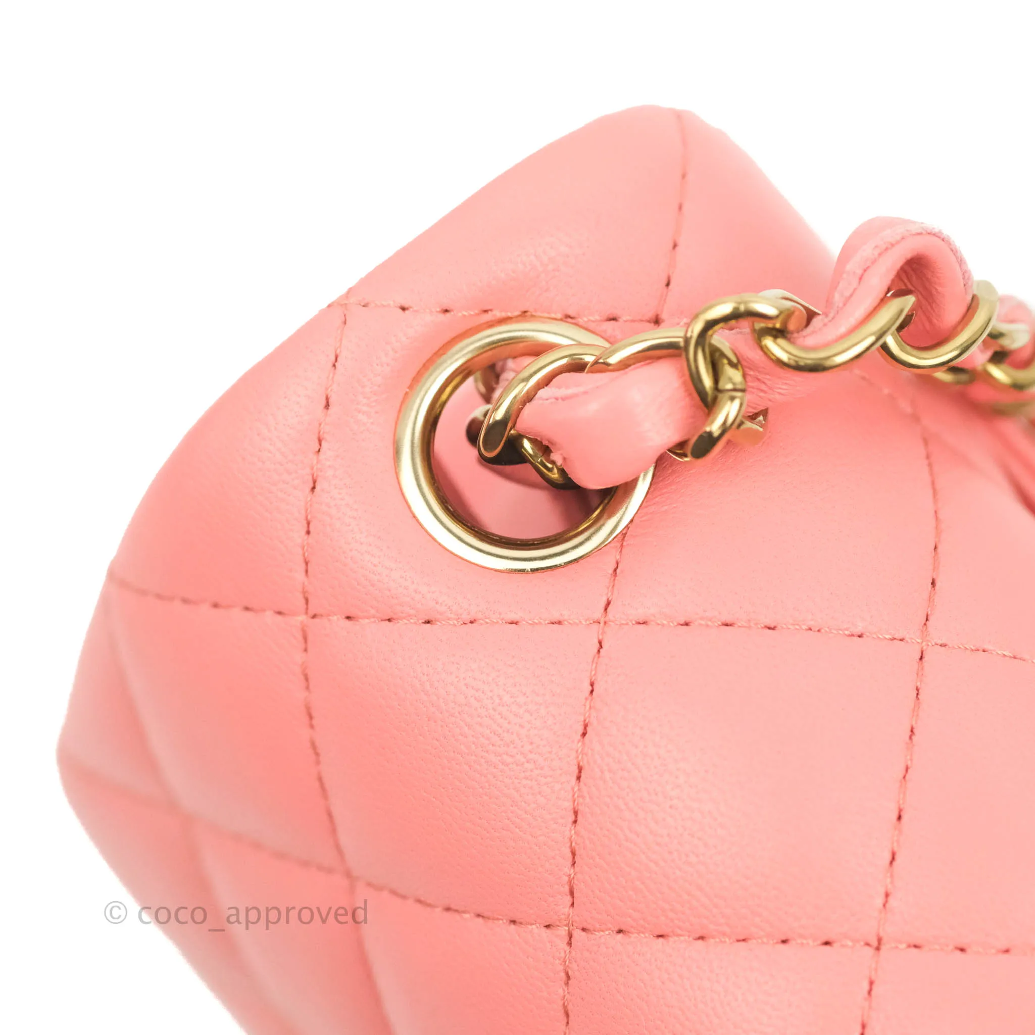 Chanel Quilted Mini Square Pink Lambskin Gold Hardware