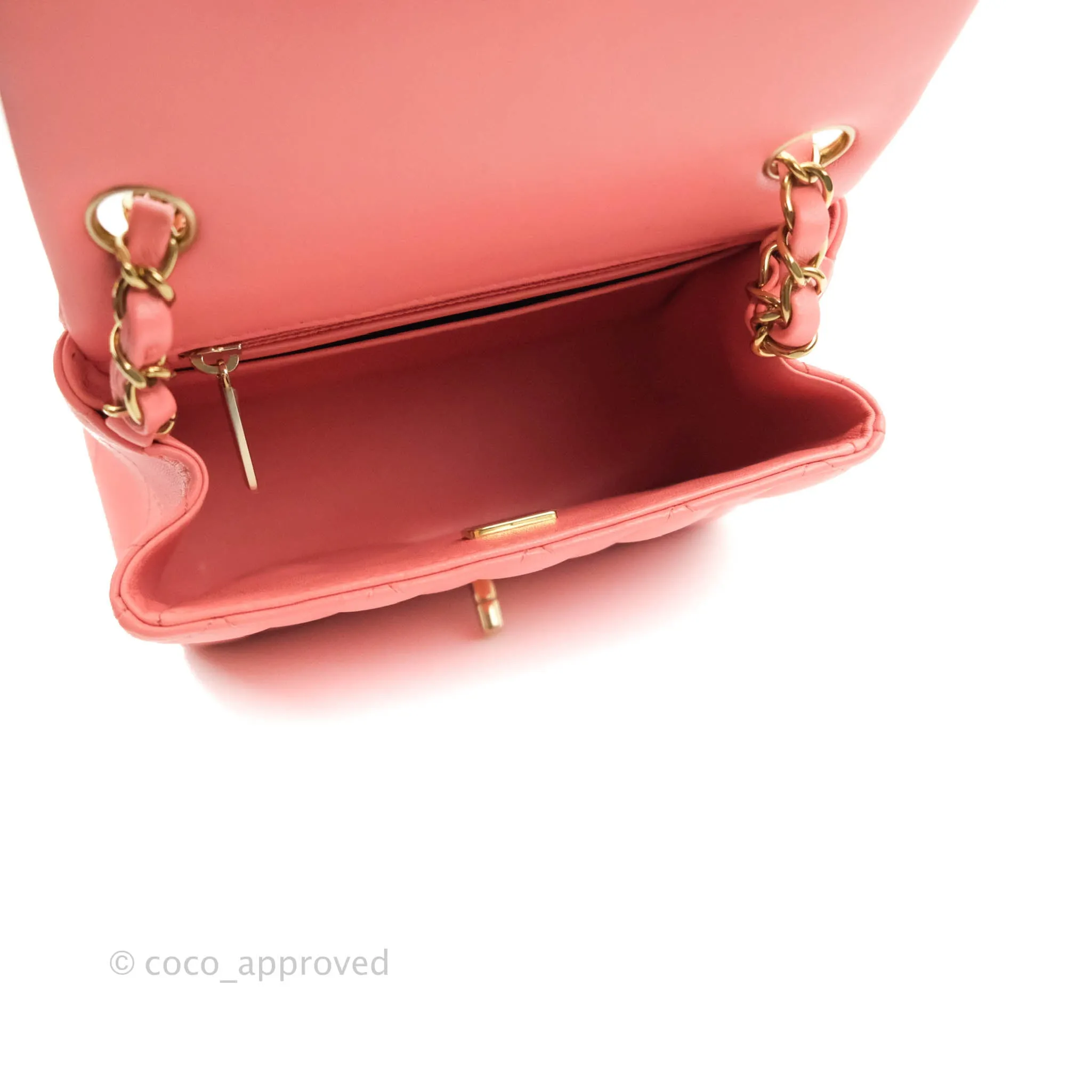 Chanel Quilted Mini Square Pink Lambskin Gold Hardware